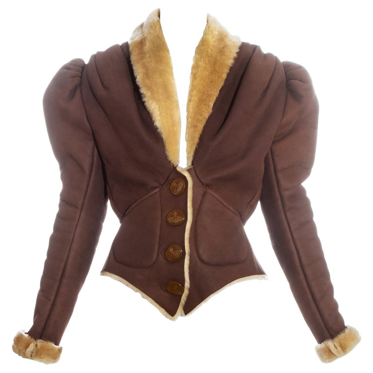 Lyn kedelig undgå Vivienne Westwood brown leather sheepskin puff sleeve jacket, fw 1995 For  Sale at 1stDibs | vivienne westwood leather jacket