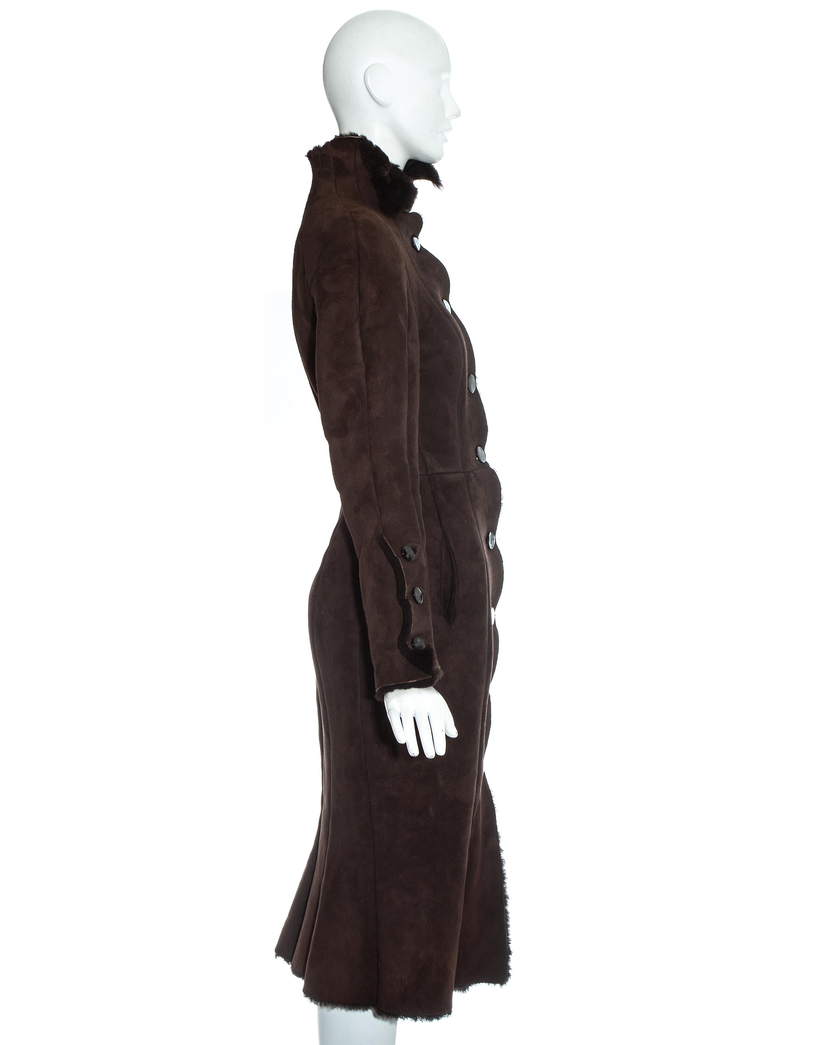 Black Vivienne Westwood brown shearling coat dress, fw 1992 For Sale