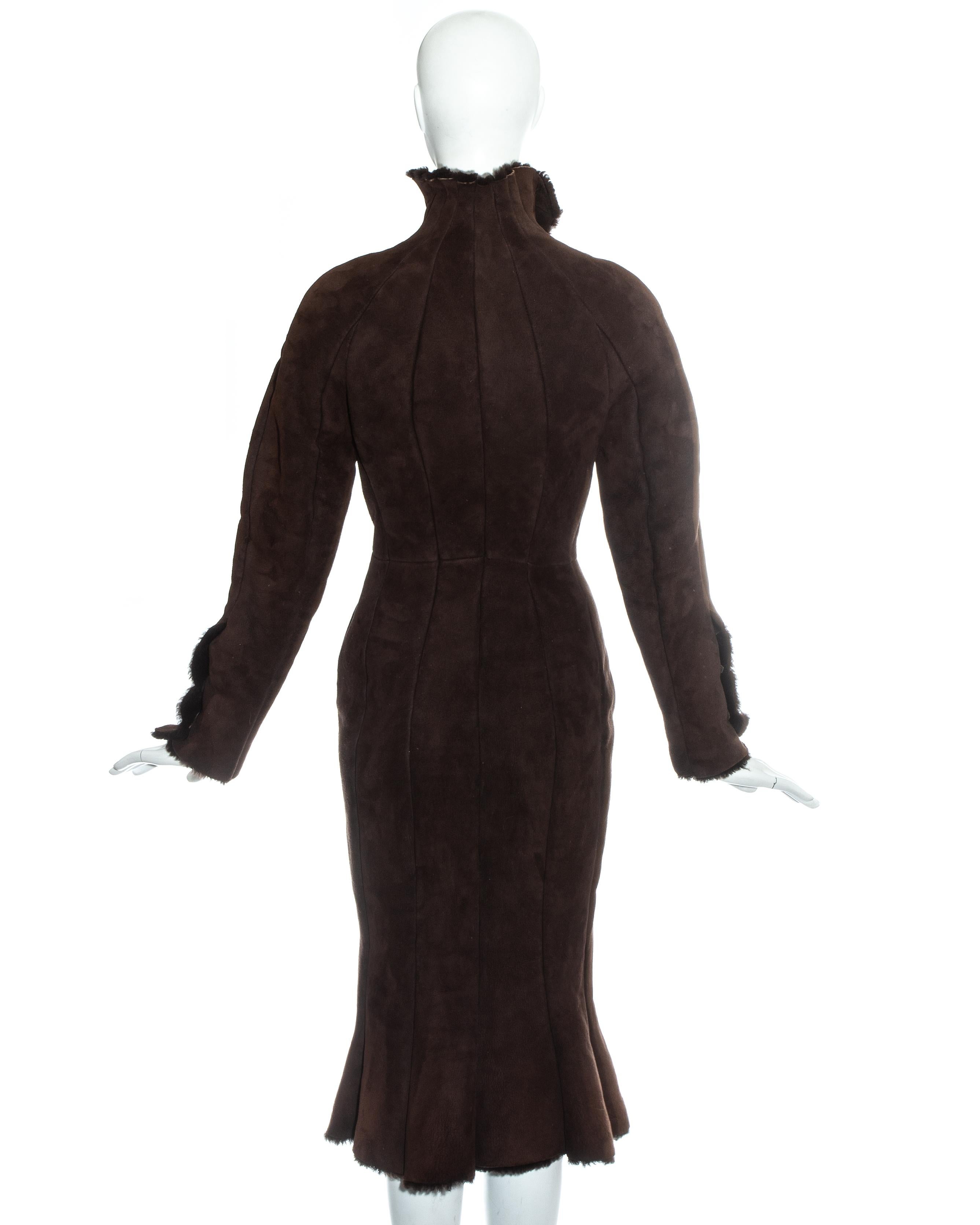 Women's Vivienne Westwood brown shearling coat dress, fw 1992 For Sale