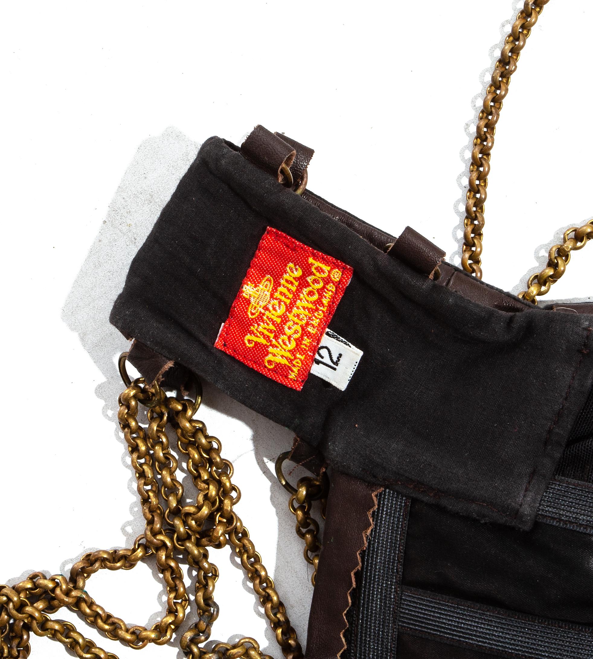Vivienne Westwood brown slashed leather and gold chain corset, fw 1991 2