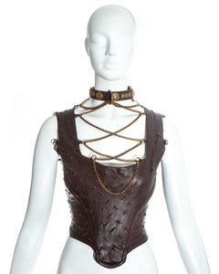 Vivienne Westwood brown slashed leather and gold chain corset, fw 1991