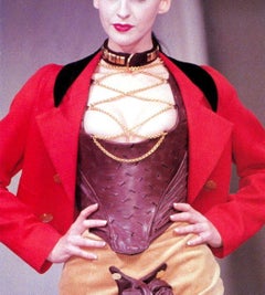 Vivienne Westwood brown slashed leather and gold chain corset, fw 1991
