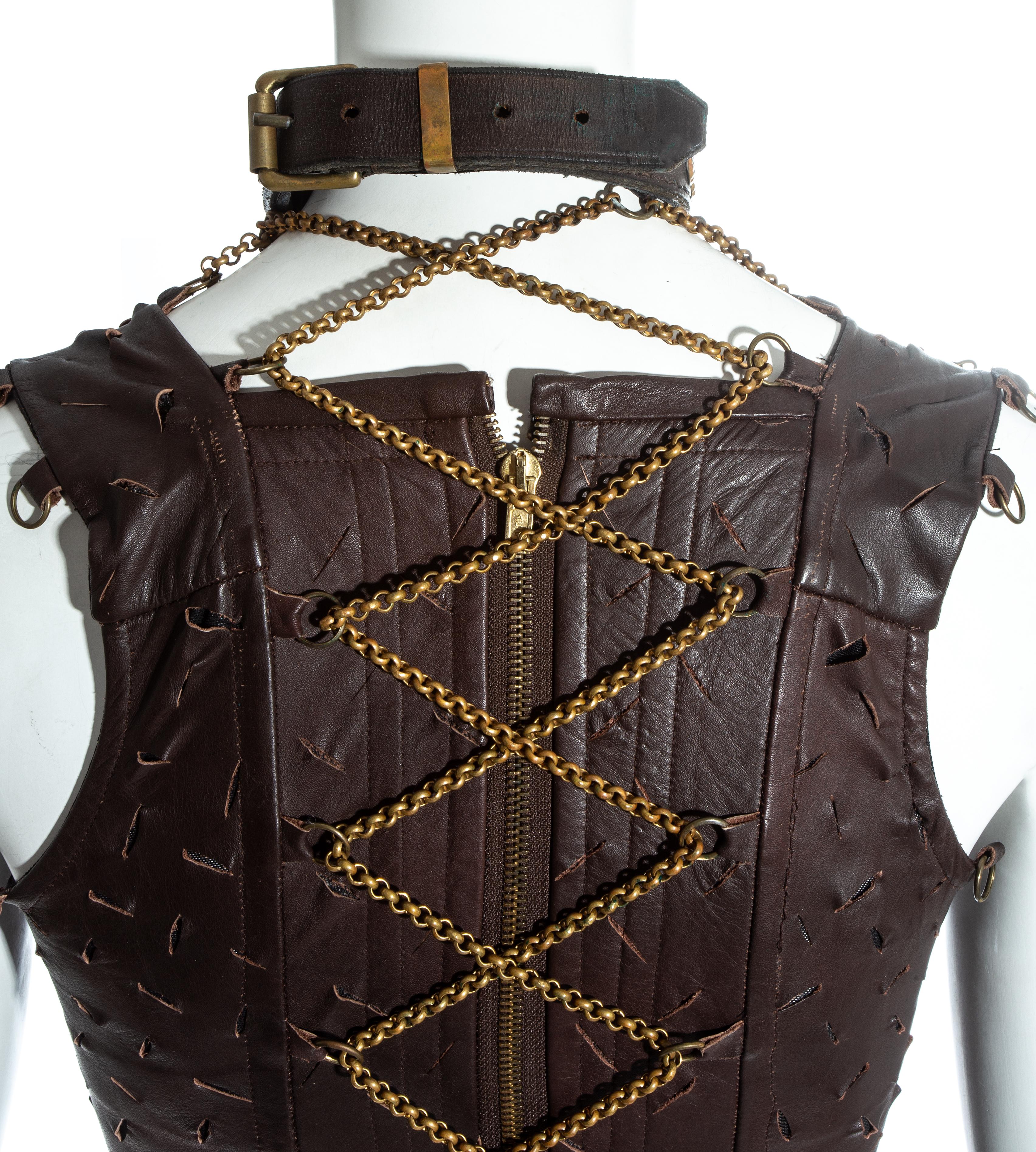 Vivienne Westwood brown slashed leather and gold chain corset, fw 1991 1