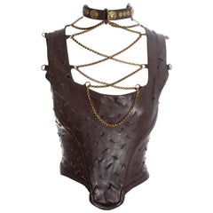 Vivienne Westwood brown slashed leather and gold chain corset, fw 1991
