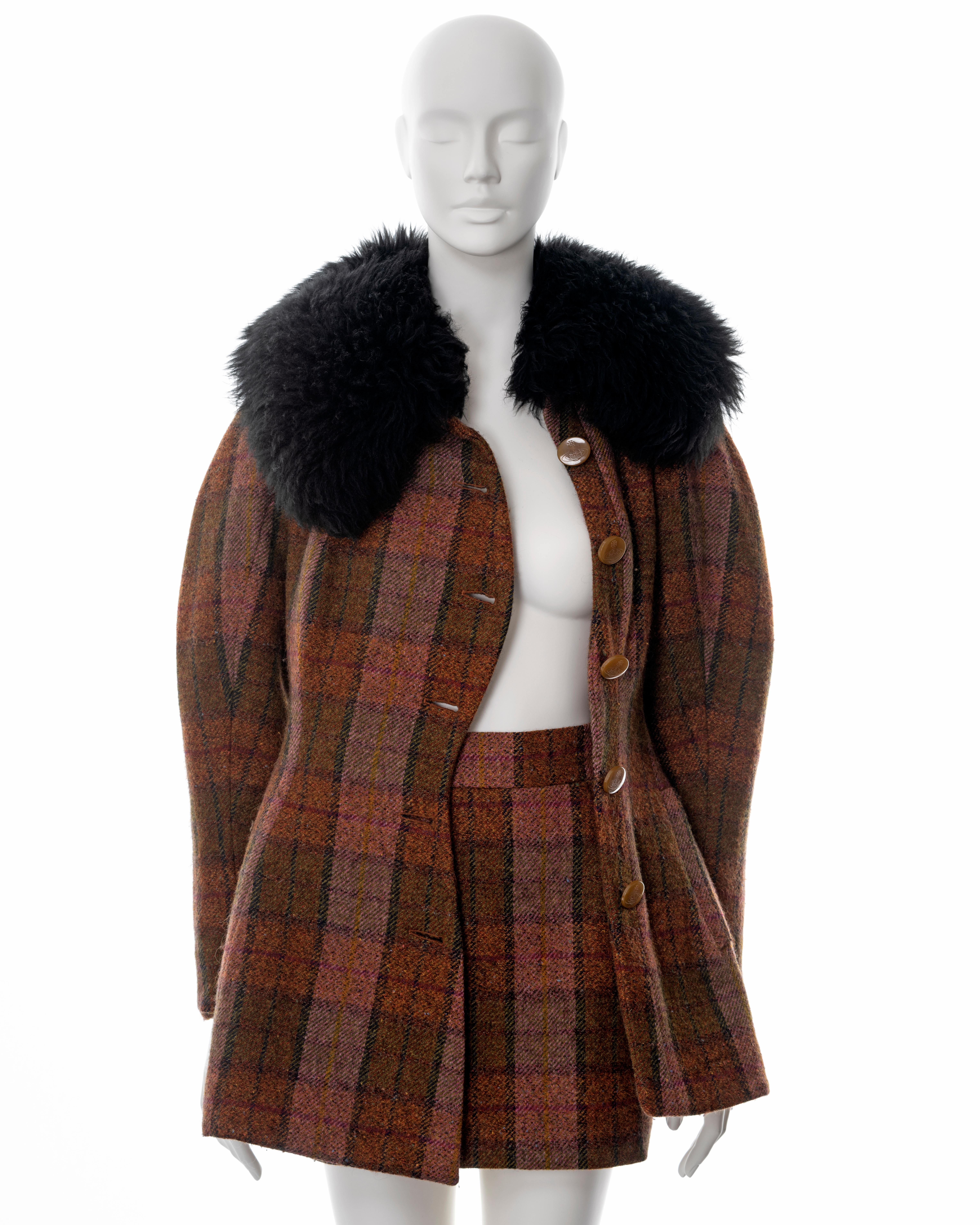 Vivienne Westwood brown tartan tweed skirt suit with sheepskin collar, fw 1995 6
