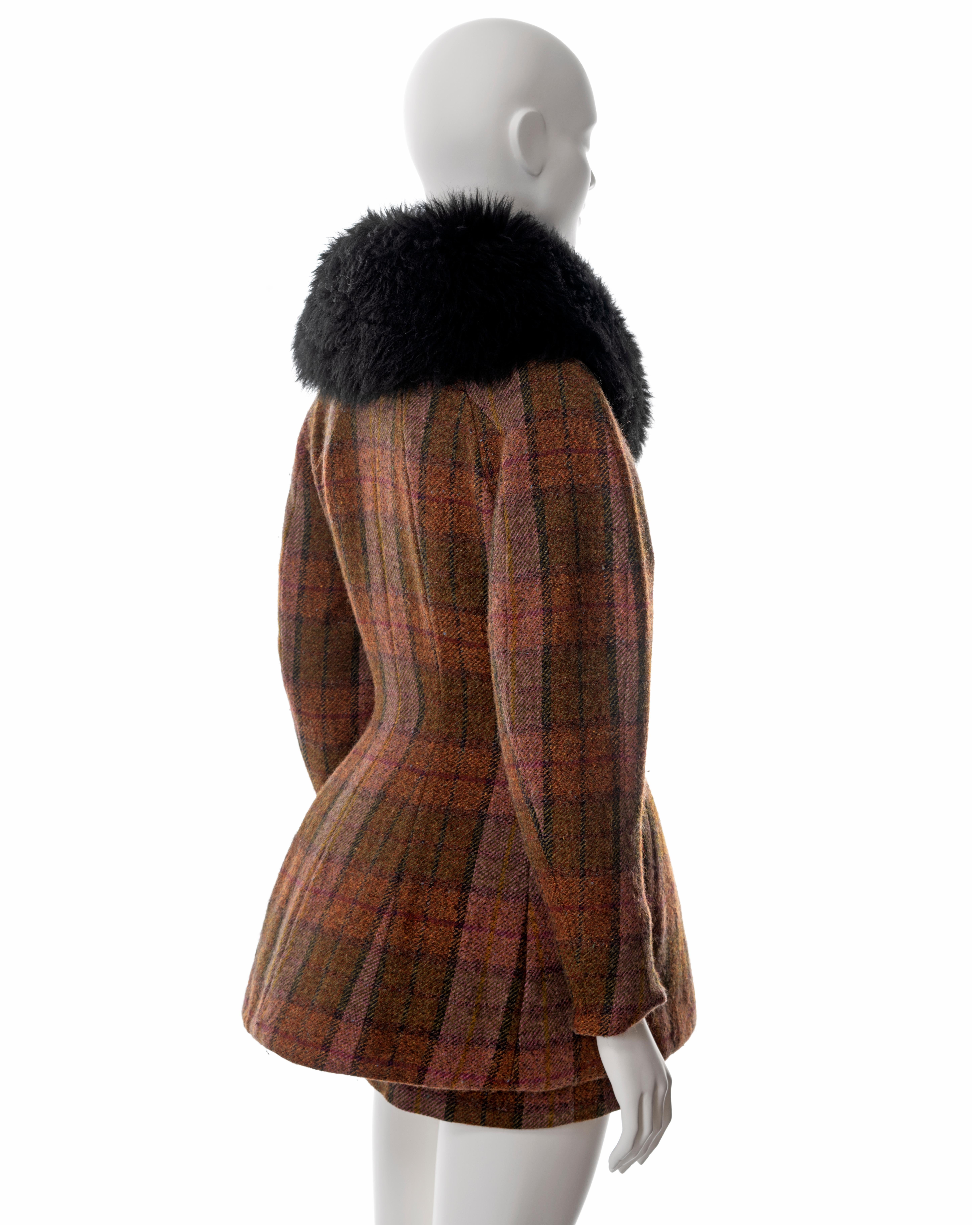 Vivienne Westwood brown tartan tweed skirt suit with sheepskin collar, fw 1995 2