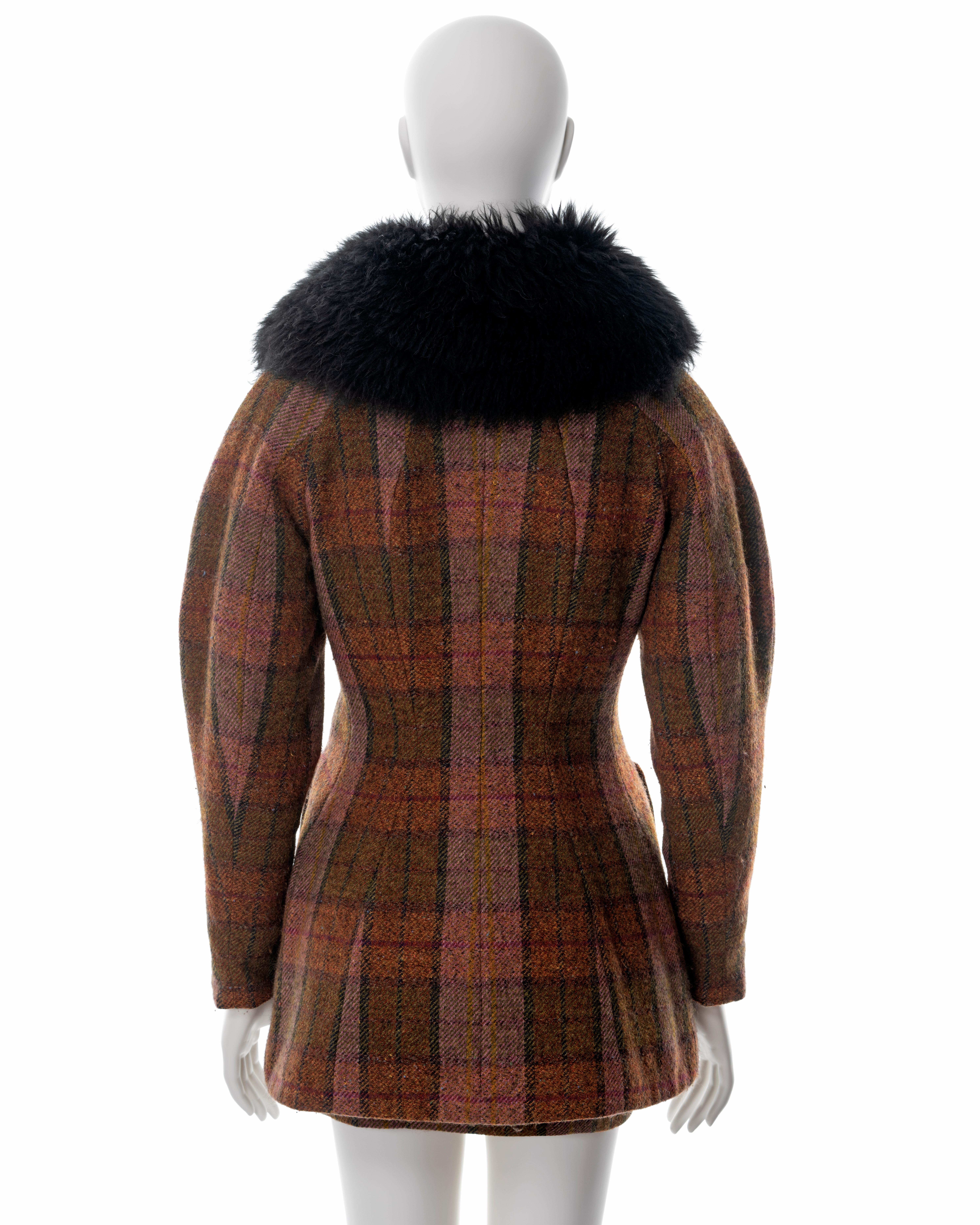 Vivienne Westwood brown tartan tweed skirt suit with sheepskin collar, fw 1995 4