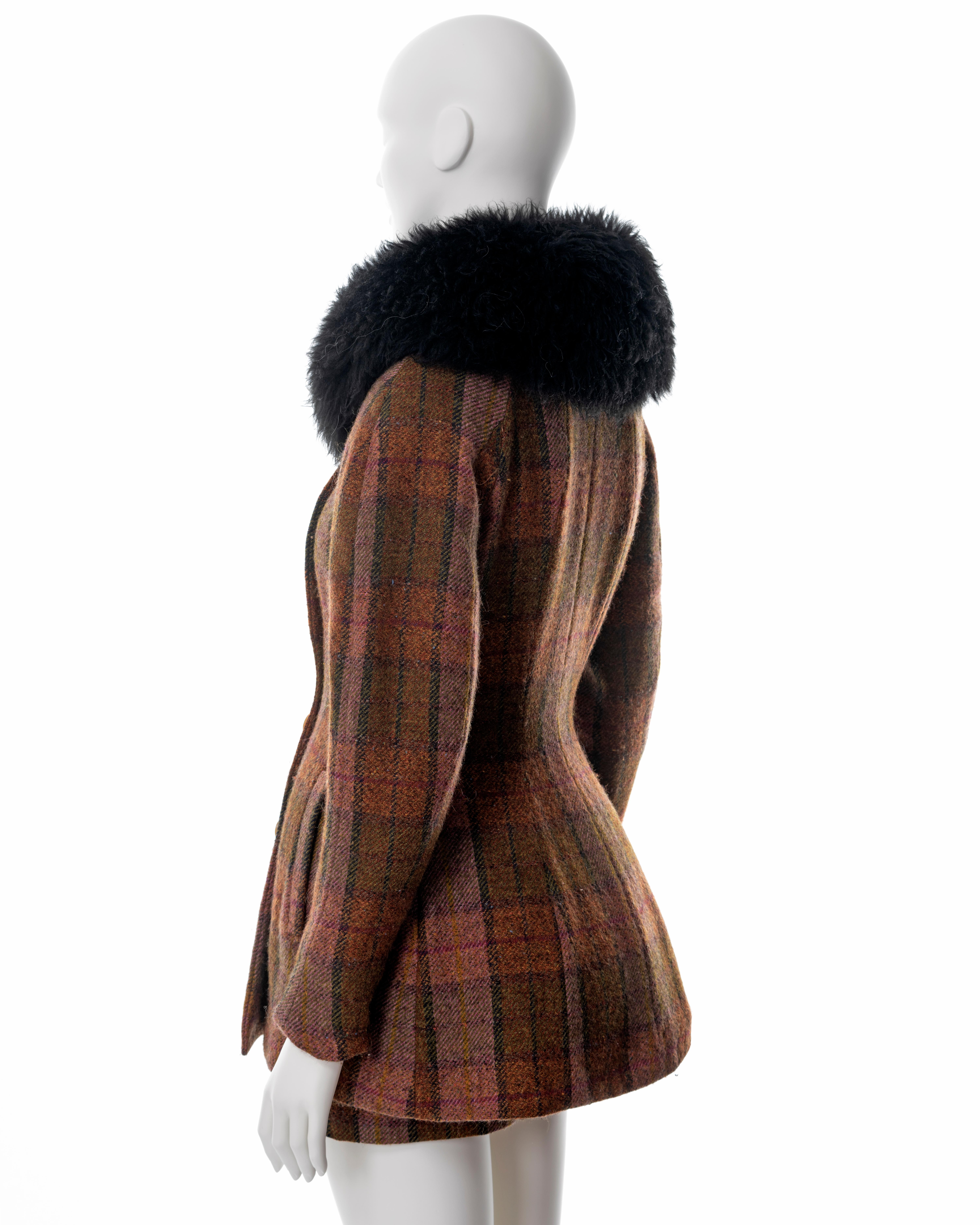 Vivienne Westwood brown tartan tweed skirt suit with sheepskin collar, fw 1995 5