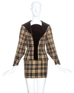 Vivienne Westwood brown tartan wool and velvet mini skirt suit, fw 1997