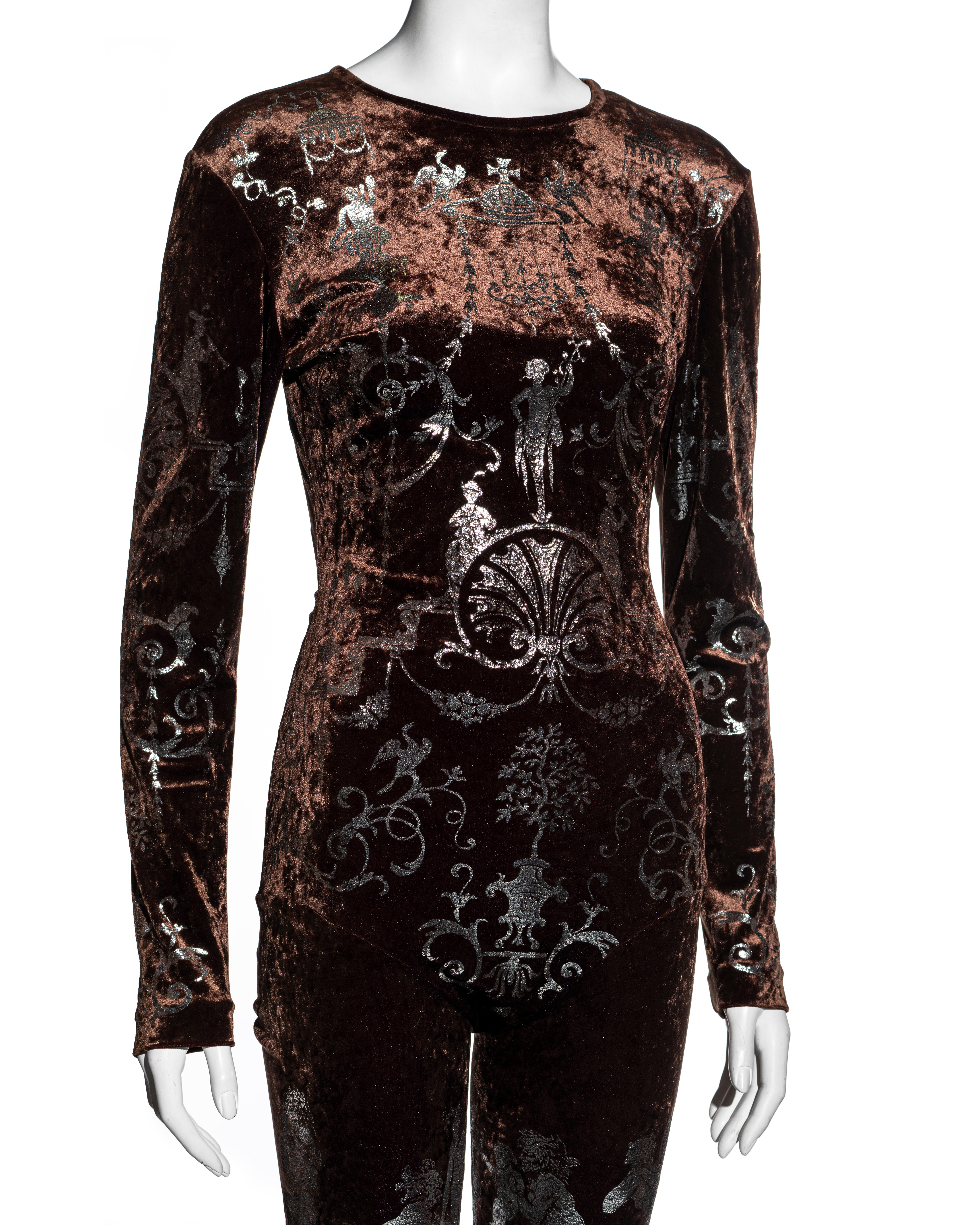 Vivienne Westwood brown velvet bodystocking with silver foil print, fw 1990 In Good Condition In London, GB