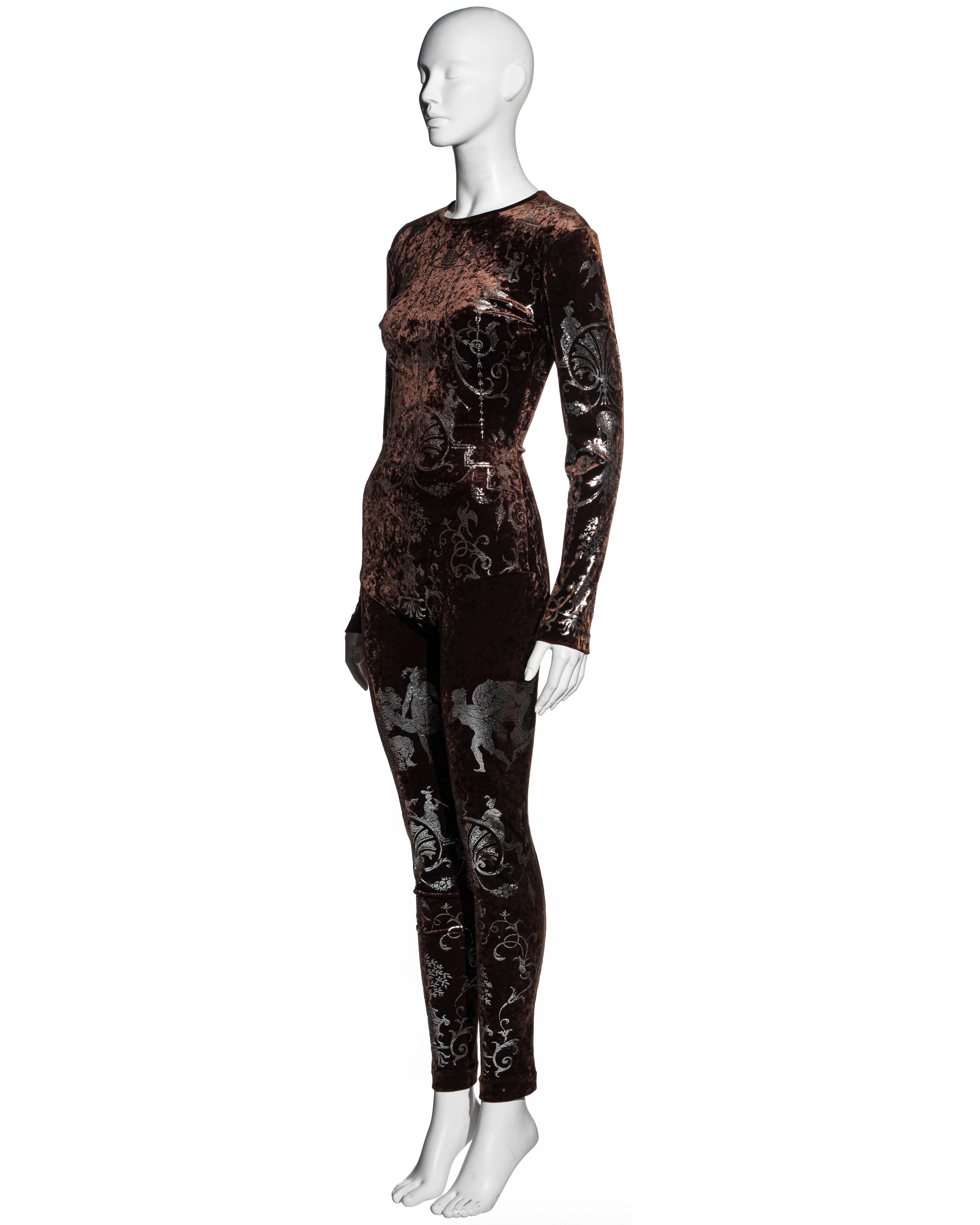 Vivienne Westwood brown velvet bodystocking with silver foil print, fw 1990 1