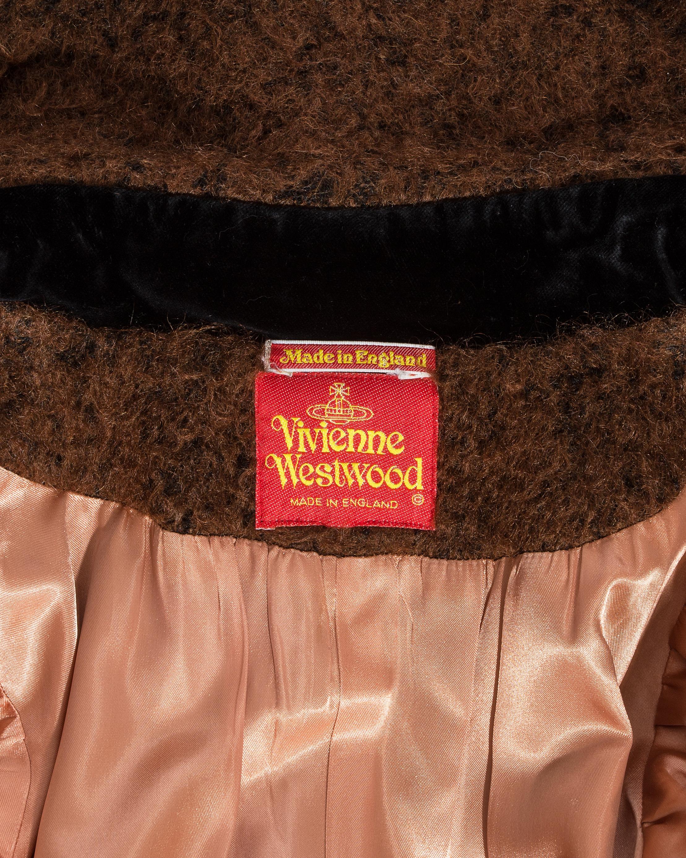 Women's Vivienne Westwood brown wool and velvet swing coat, fw 1990 For Sale