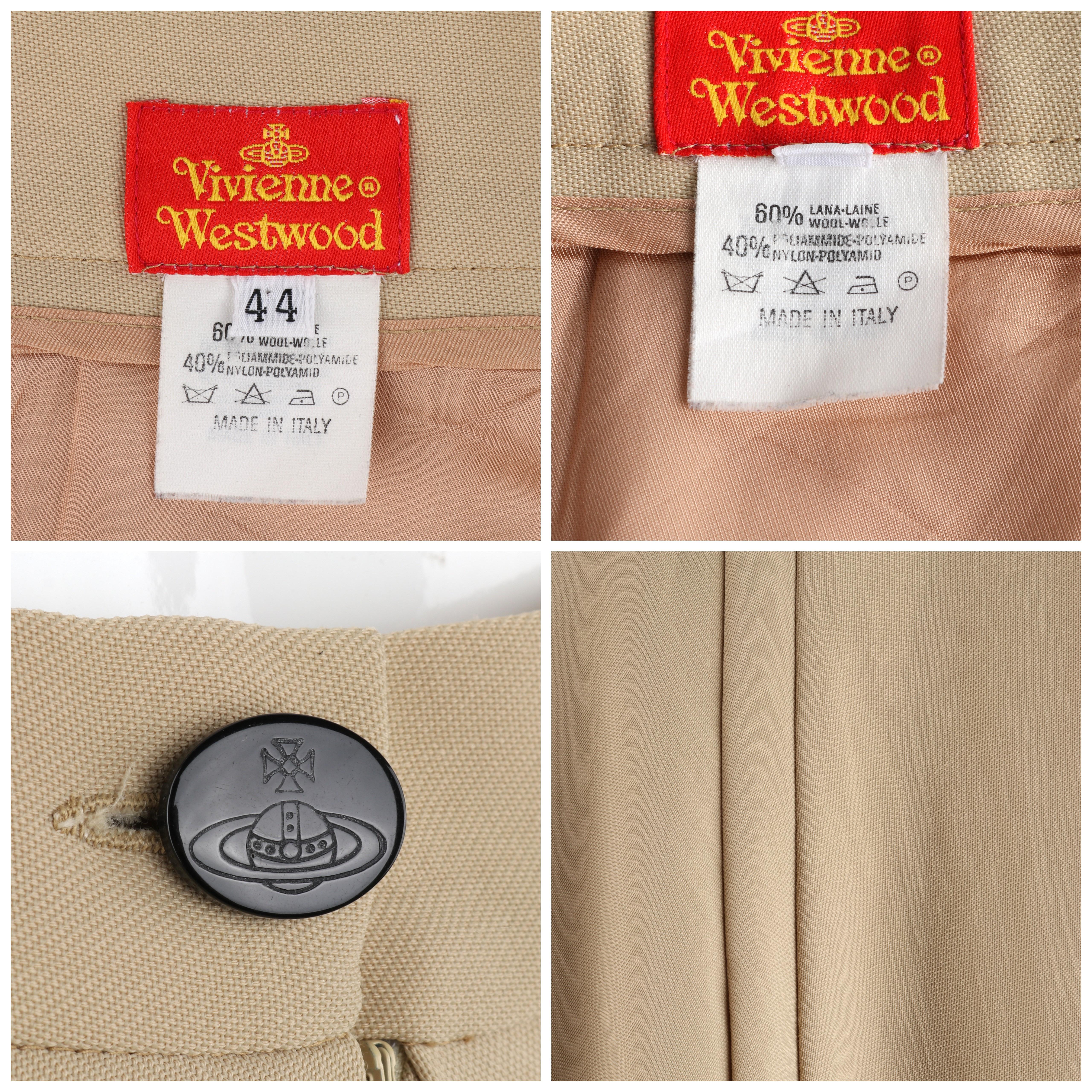 VIVIENNE WESTWOOD c.1990 Clásica minifalda plisada en línea A de mezcla de lana beige tostado en venta 3