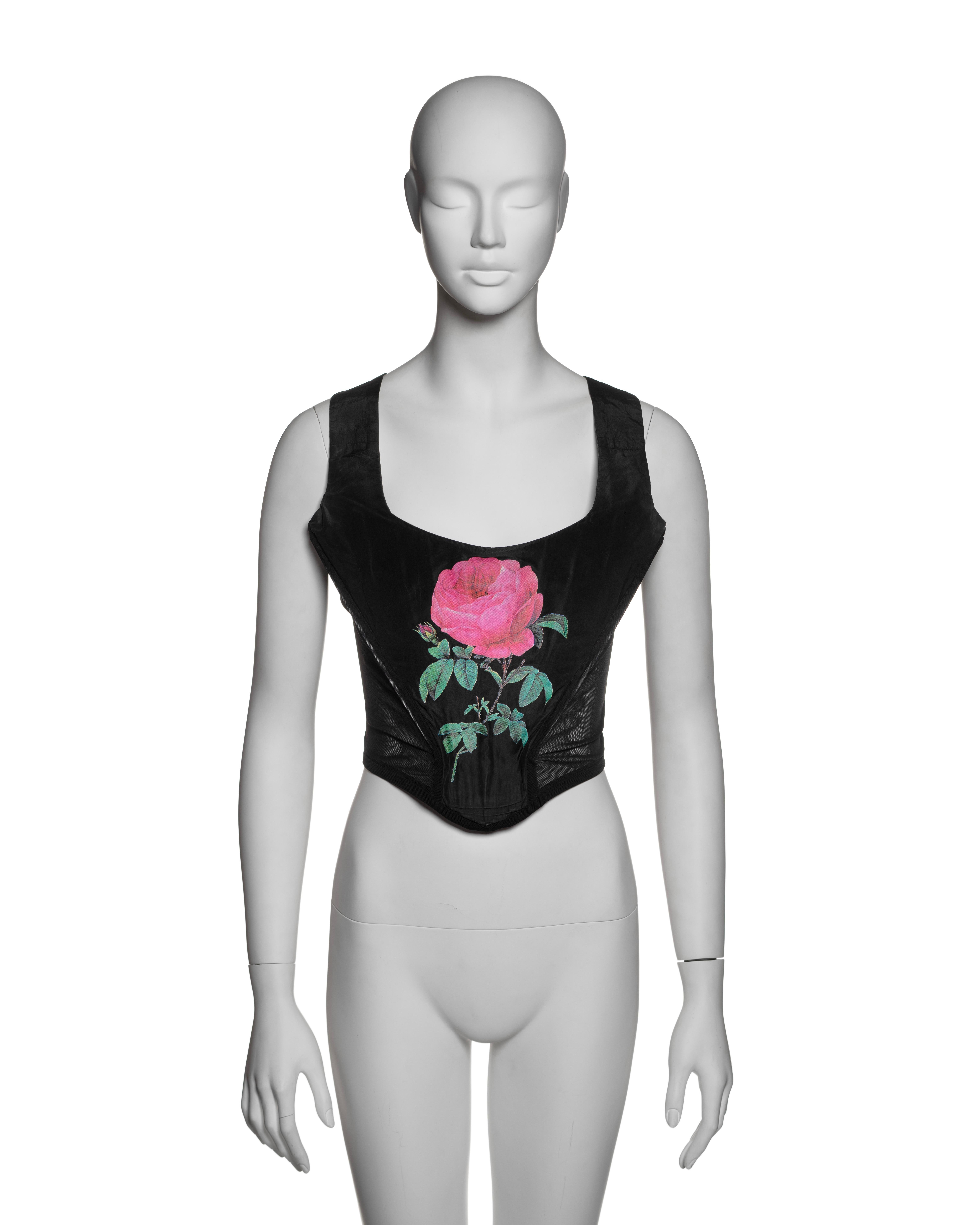 Black Vivienne Westwood 'Cafe Society' Corset with Pink Rose Print, SS 1994