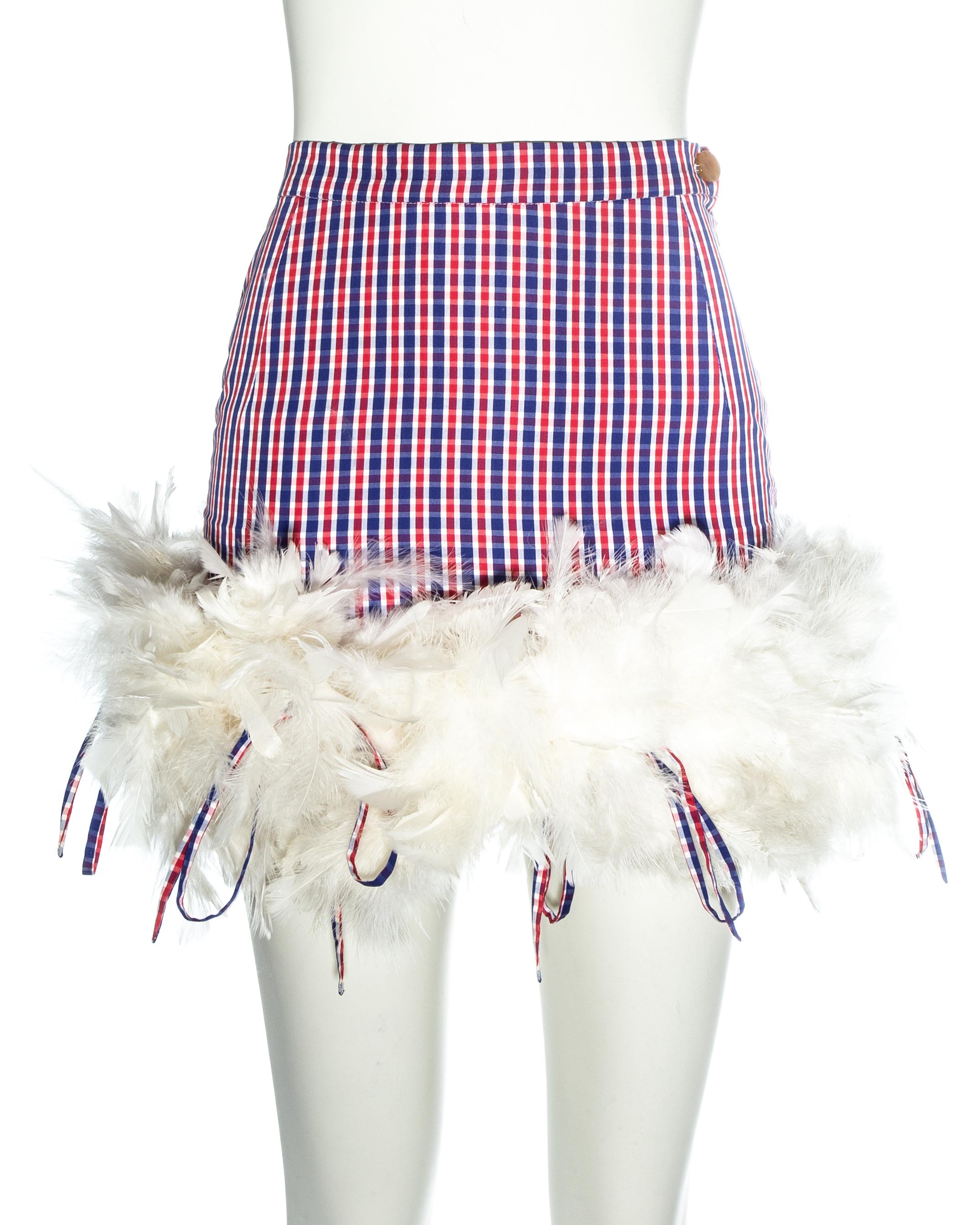 Vivienne Westwood checked feathered mini skirt with ribbon fastenings 

Cafe Society, Spring-Summer 1994
