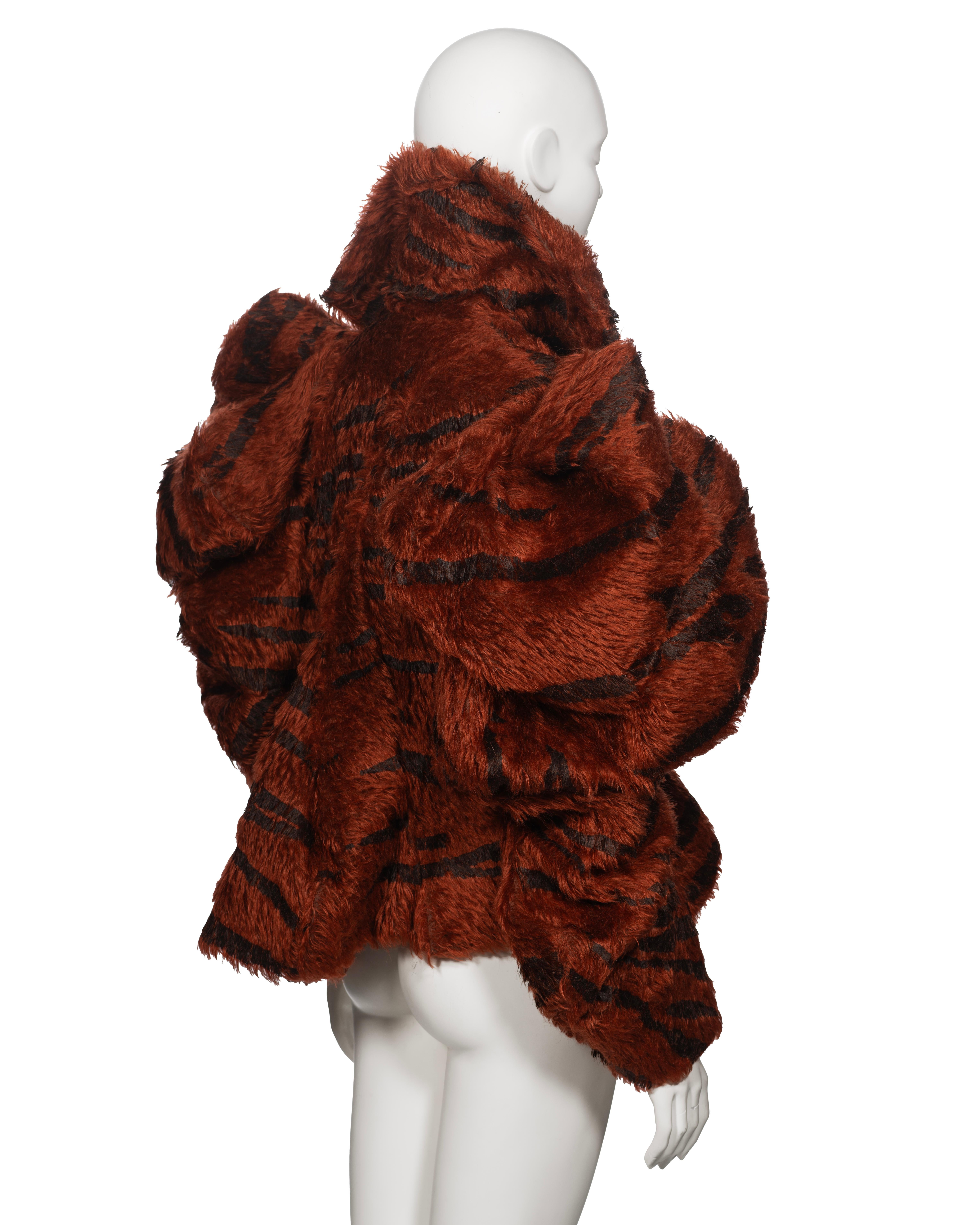 Vivienne Westwood Chestnut Faux Fur Jacket with Painted Tiger Print, fw 2001 For Sale 6