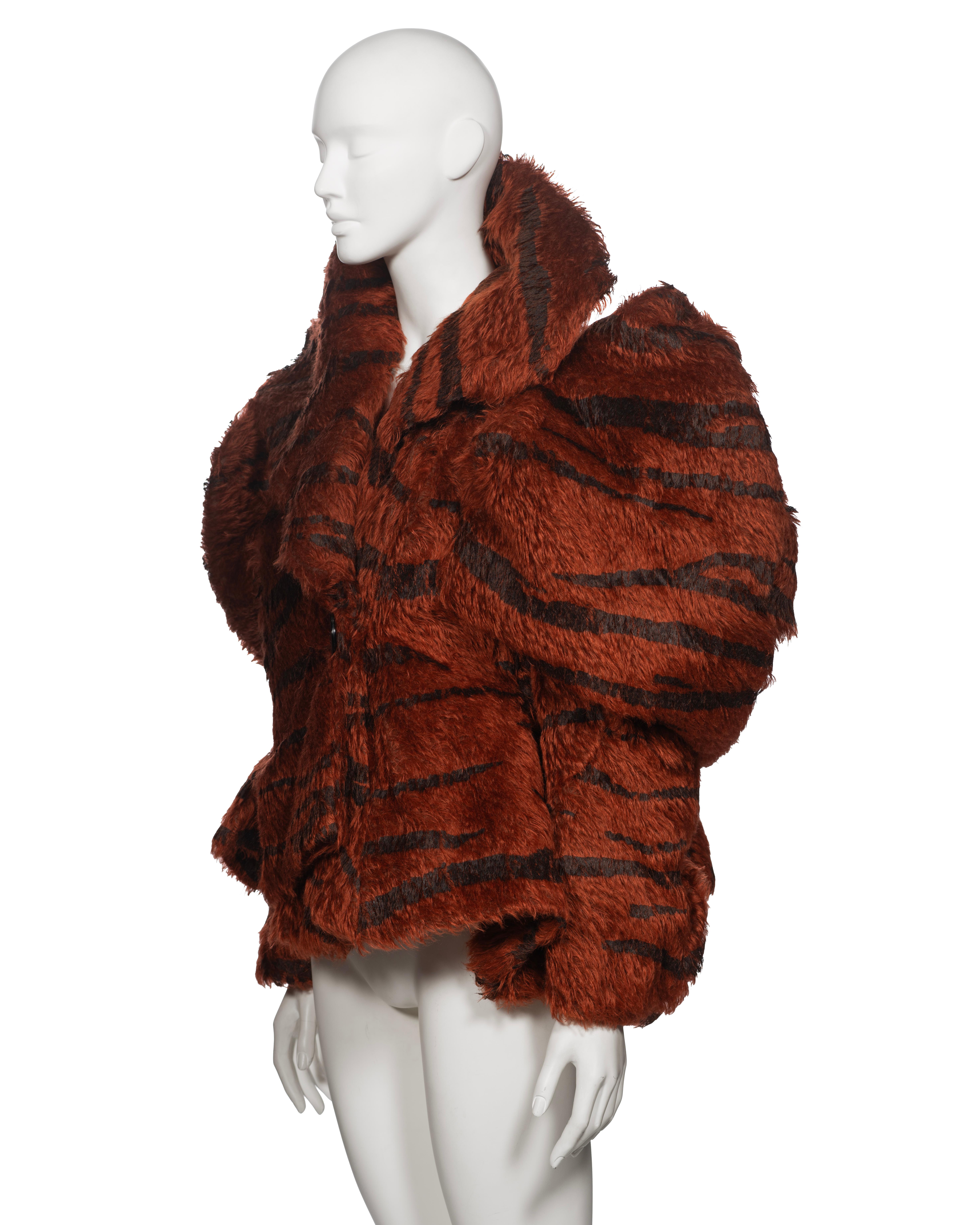 Vivienne Westwood Chestnut Faux Fur Jacket with Painted Tiger Print, fw 2001 For Sale 10