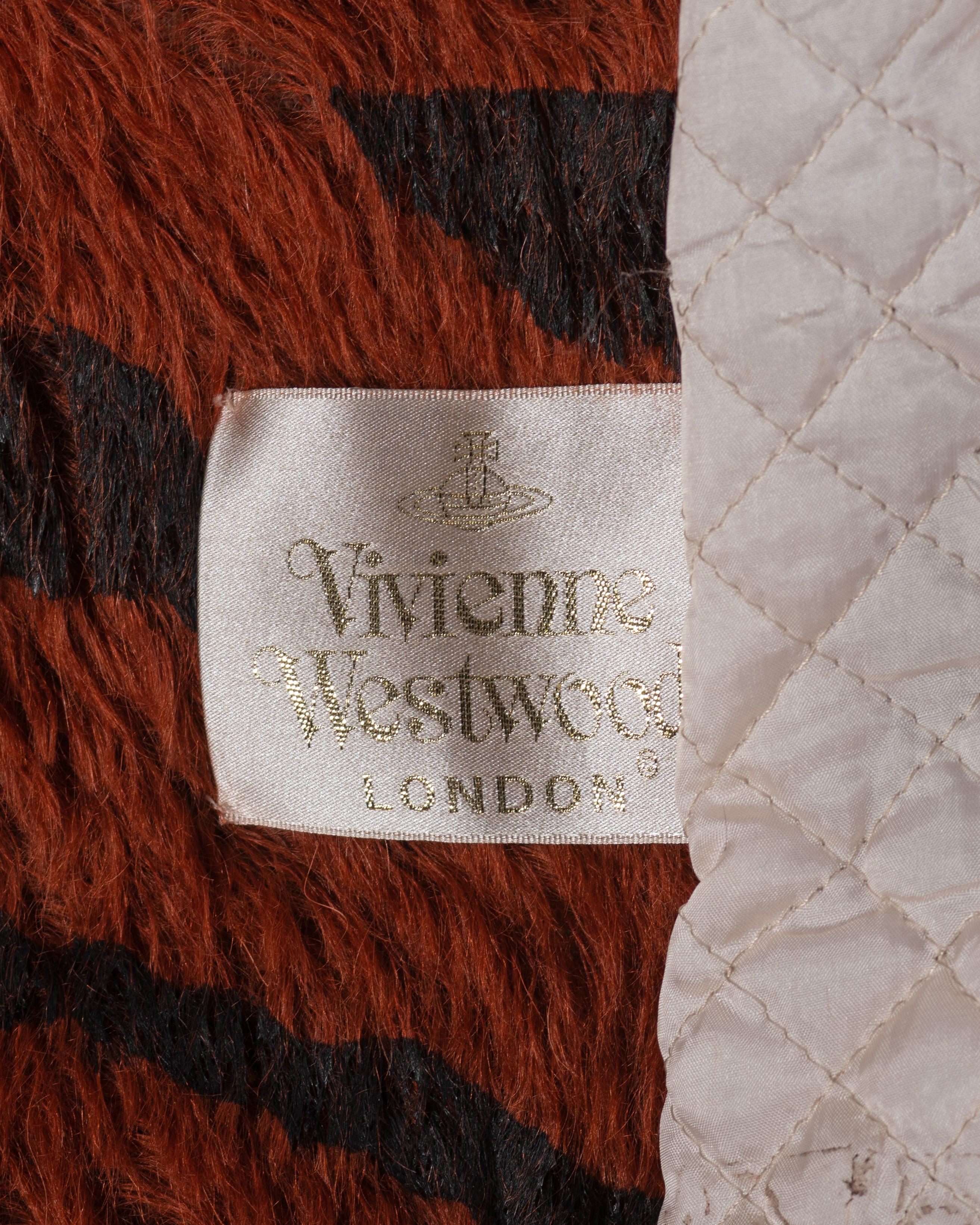 Vivienne Westwood Chestnut Faux Fur Jacket with Painted Tiger Print, fw 2001 For Sale 11
