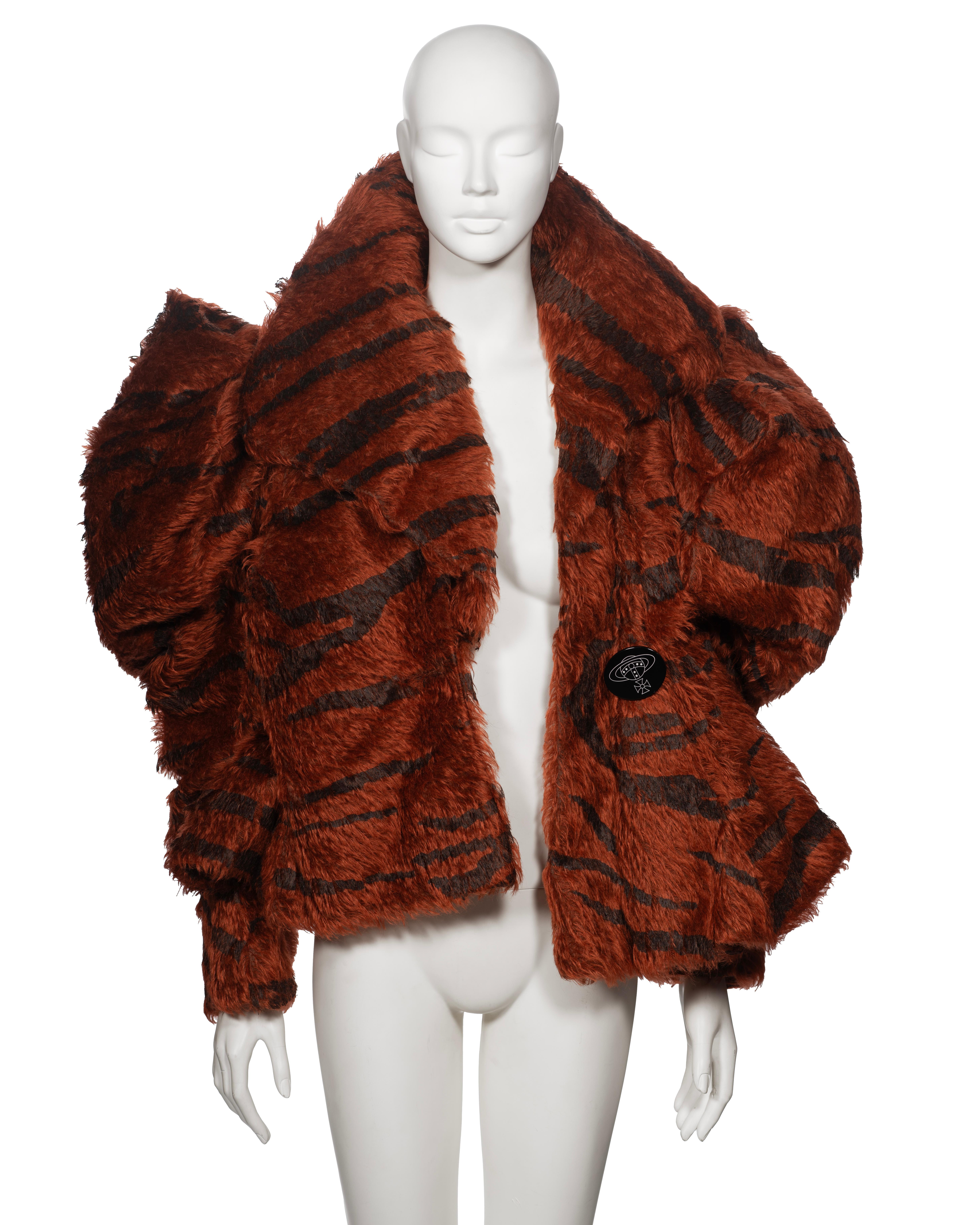 Vivienne Westwood Chestnut Faux Fur Jacket with Painted Tiger Print, fw 2001 In Good Condition For Sale In London, GB