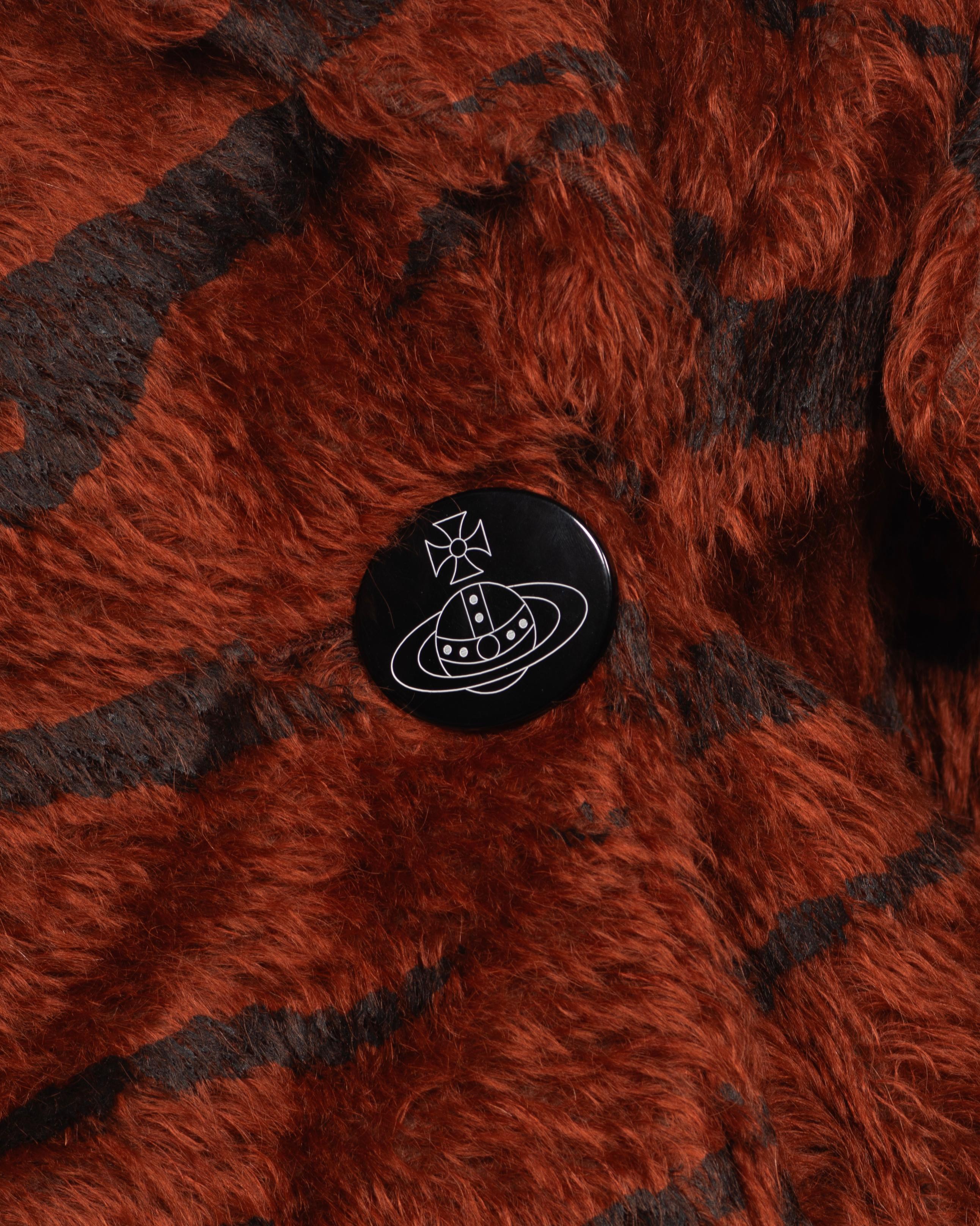 Women's Vivienne Westwood Chestnut Faux Fur Jacket with Painted Tiger Print, fw 2001 For Sale