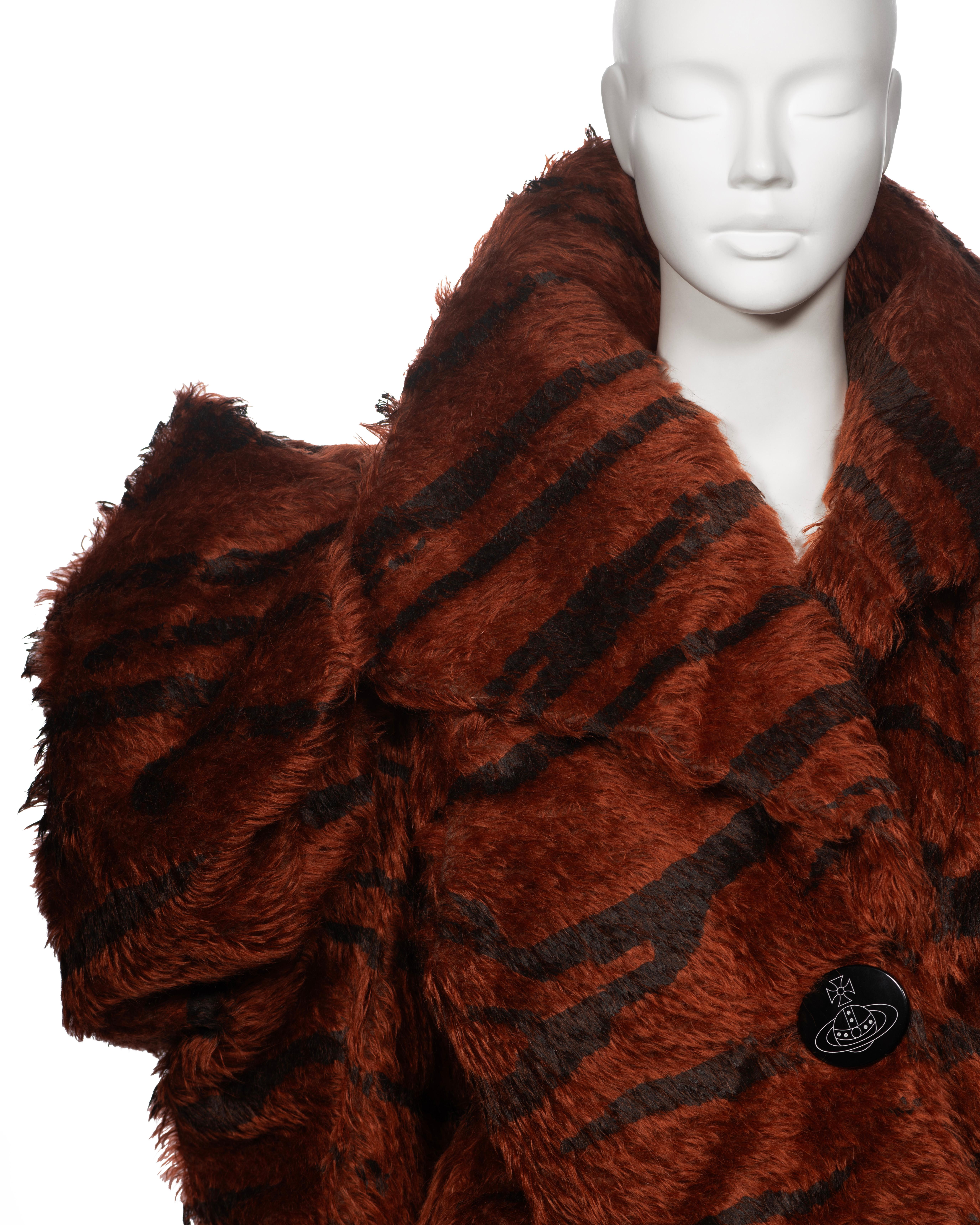 Vivienne Westwood Chestnut Faux Fur Jacket with Painted Tiger Print, fw 2001 For Sale 1