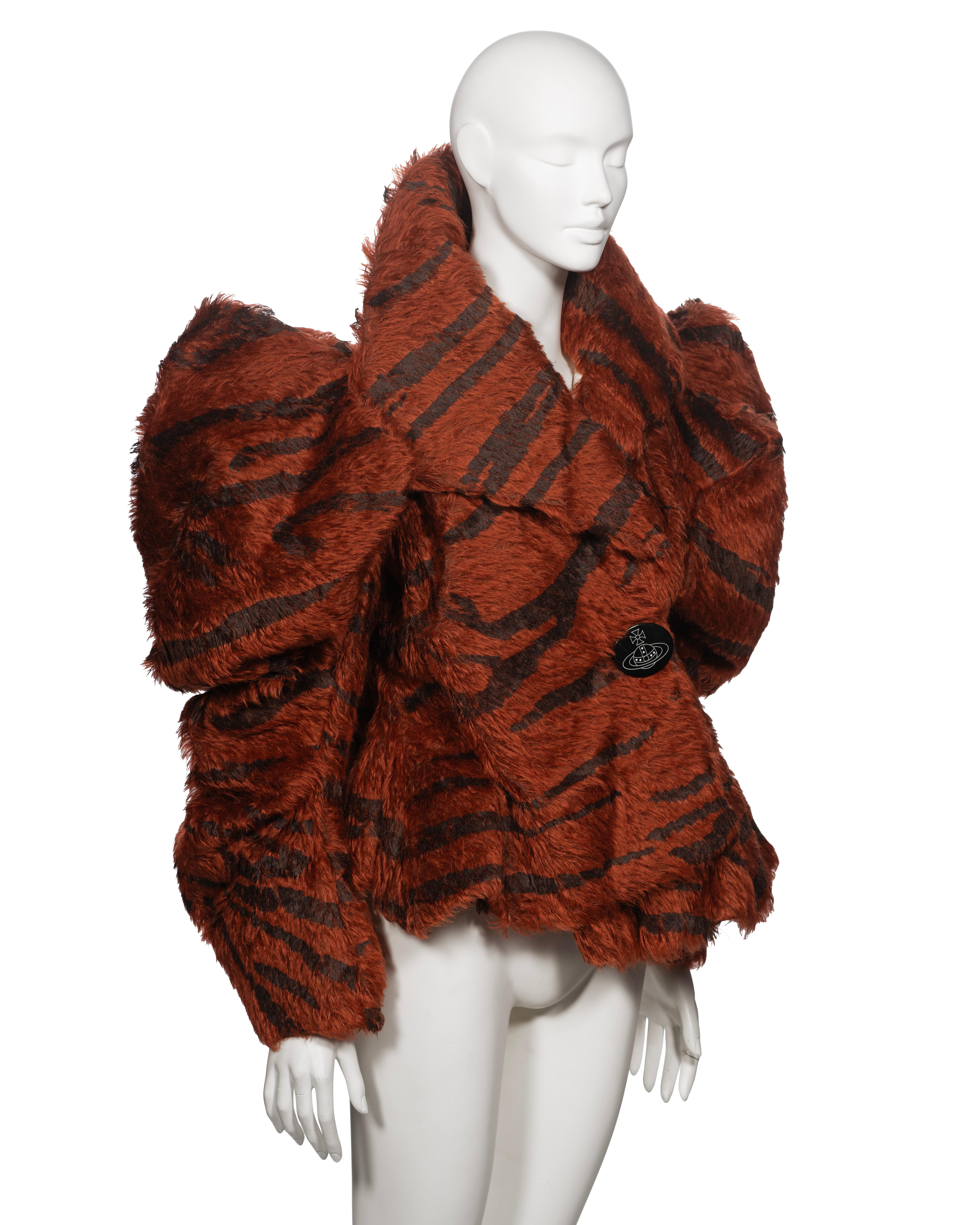 Vivienne Westwood Chestnut Faux Fur Jacket with Painted Tiger Print, fw 2001 For Sale 3