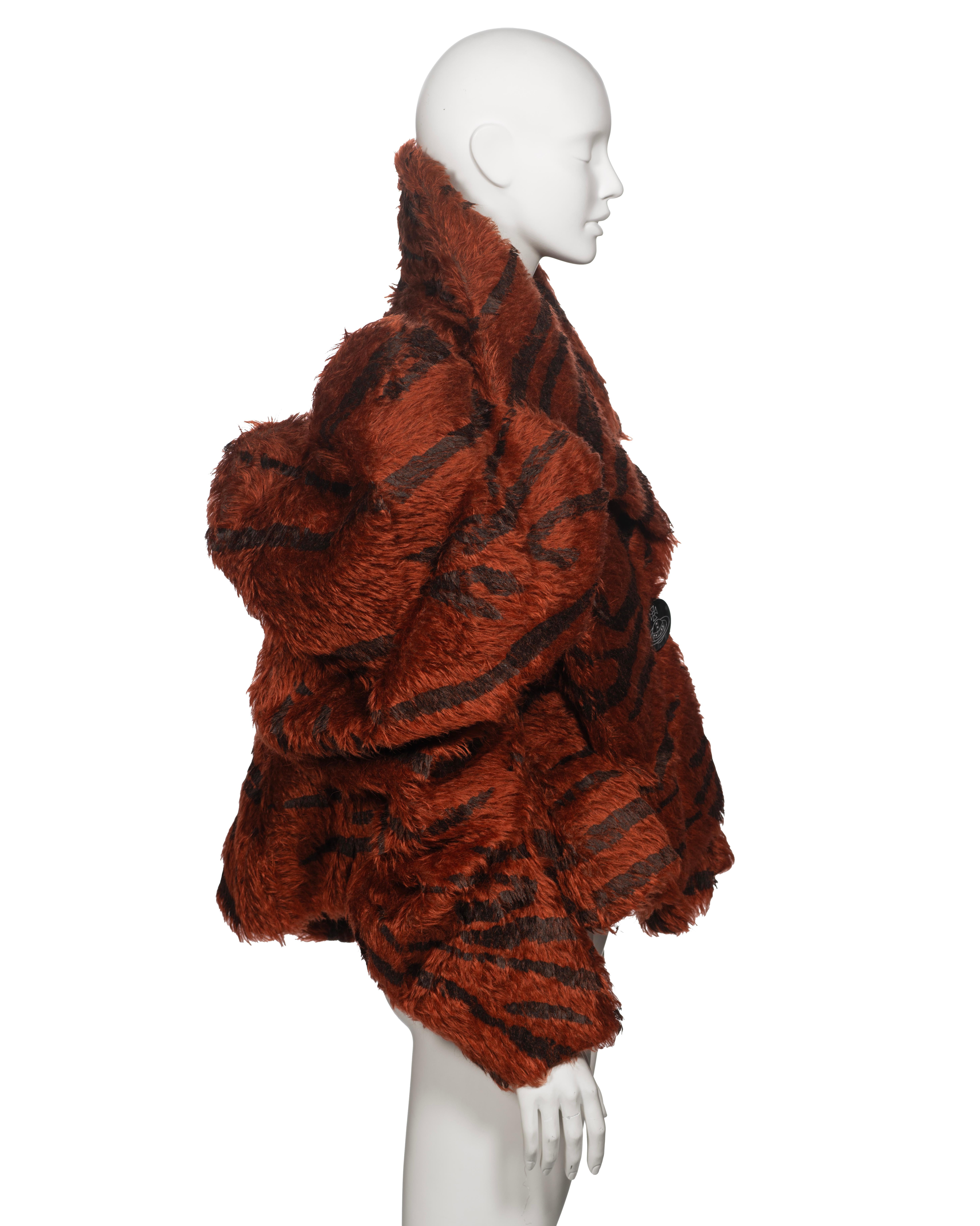 Vivienne Westwood Chestnut Faux Fur Jacket with Painted Tiger Print, fw 2001 For Sale 5