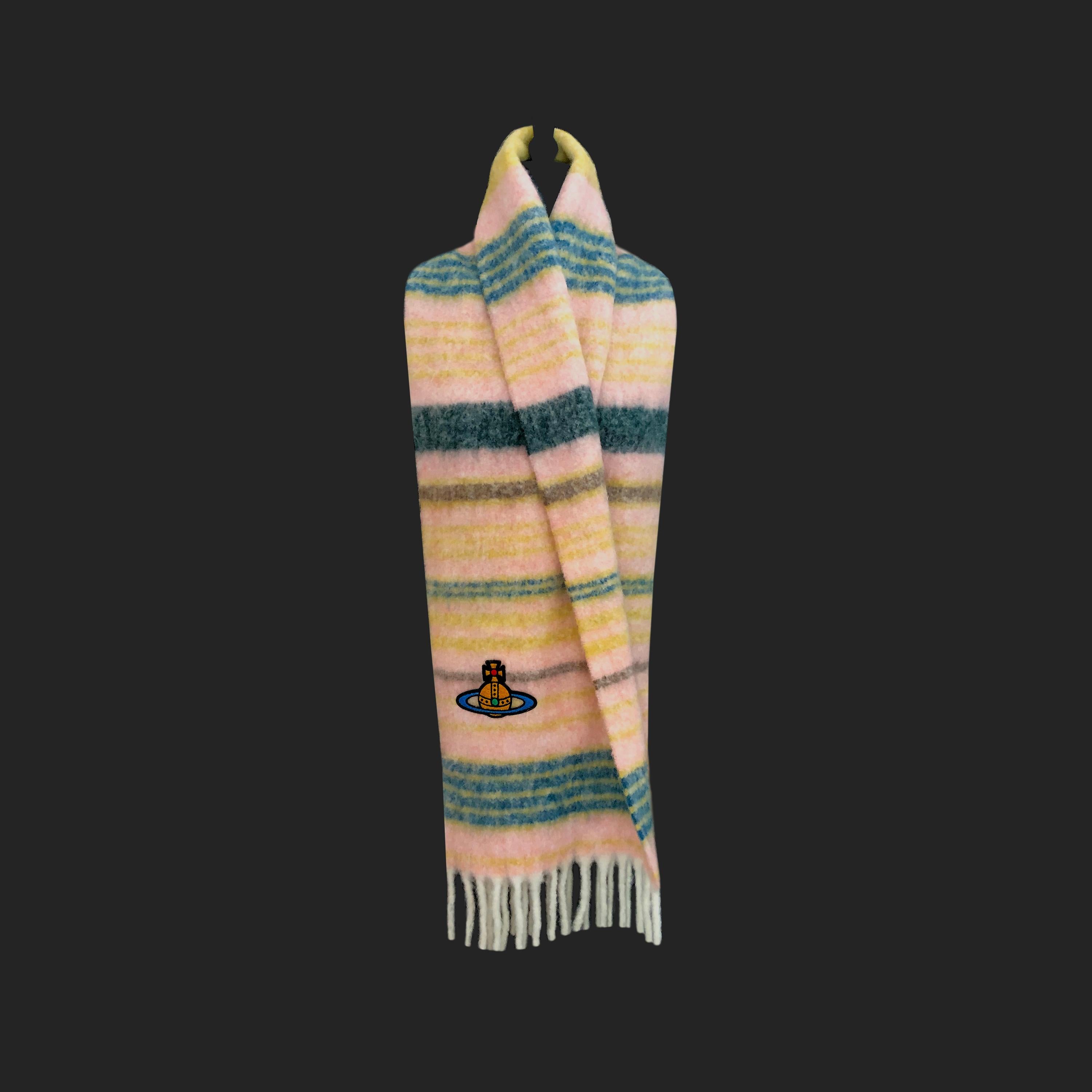 Marrone Vivienne Westwood - Sciarpa a righe in maglia di alpaca - Logo 
