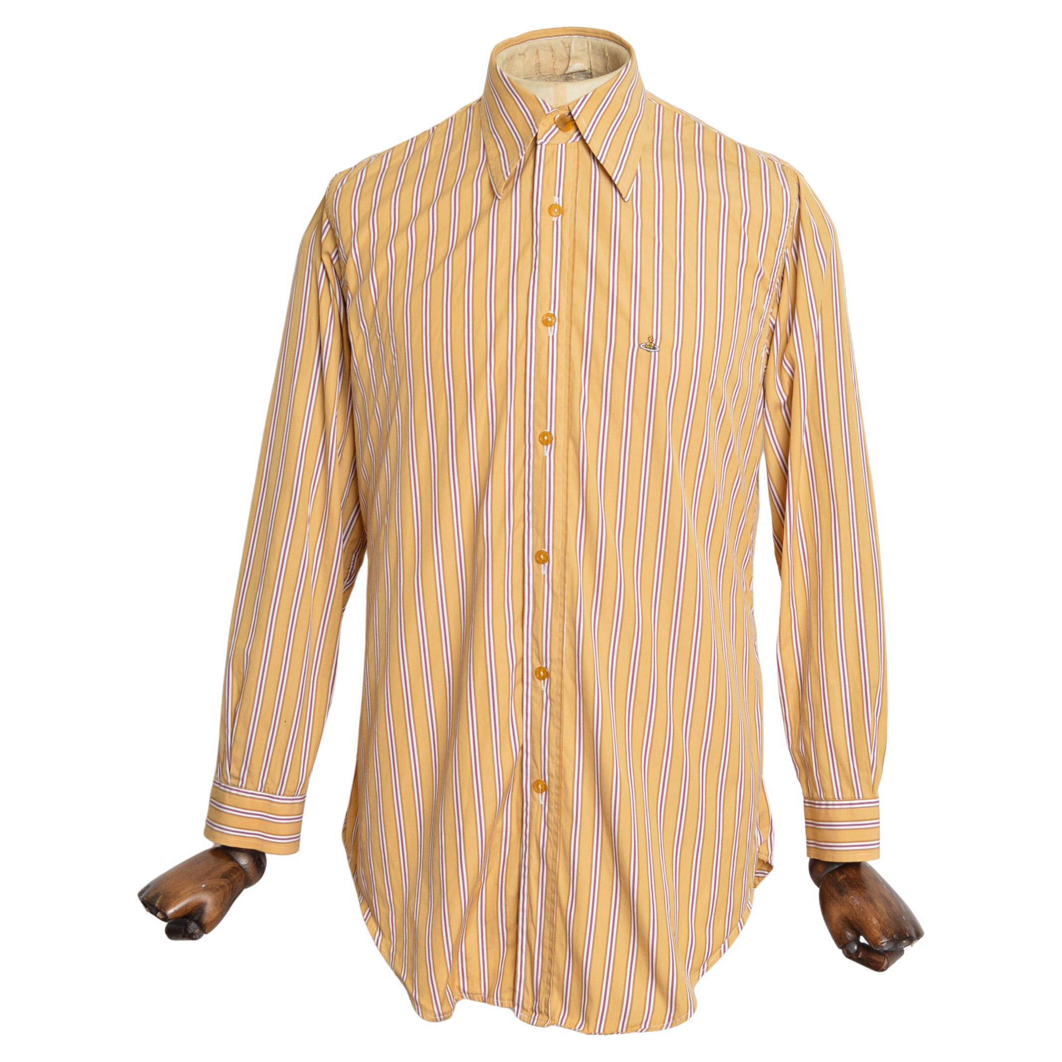 Vivienne Westwood Circa 1988 Mens Beige Mustard Pinstriped Shirt in vendita