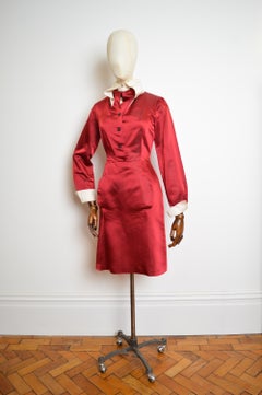 Vivienne Westwood Circa. 1993 Ruby Red Satin White Collar Shirt Dress