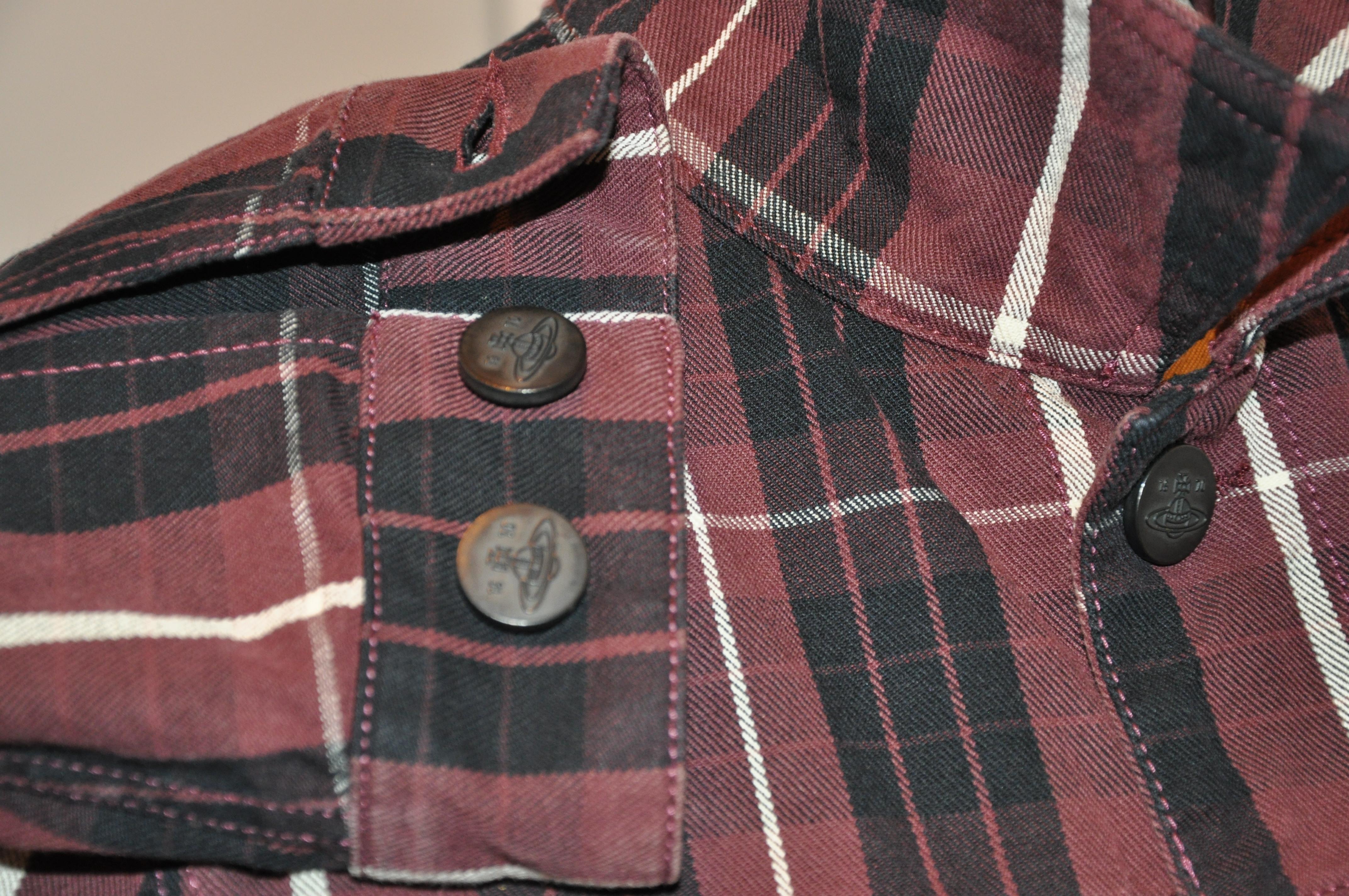 Rare Vivienne Westwood Coco-Brown, Black & Cream Cotton Plaid Button Jacket For Sale 6