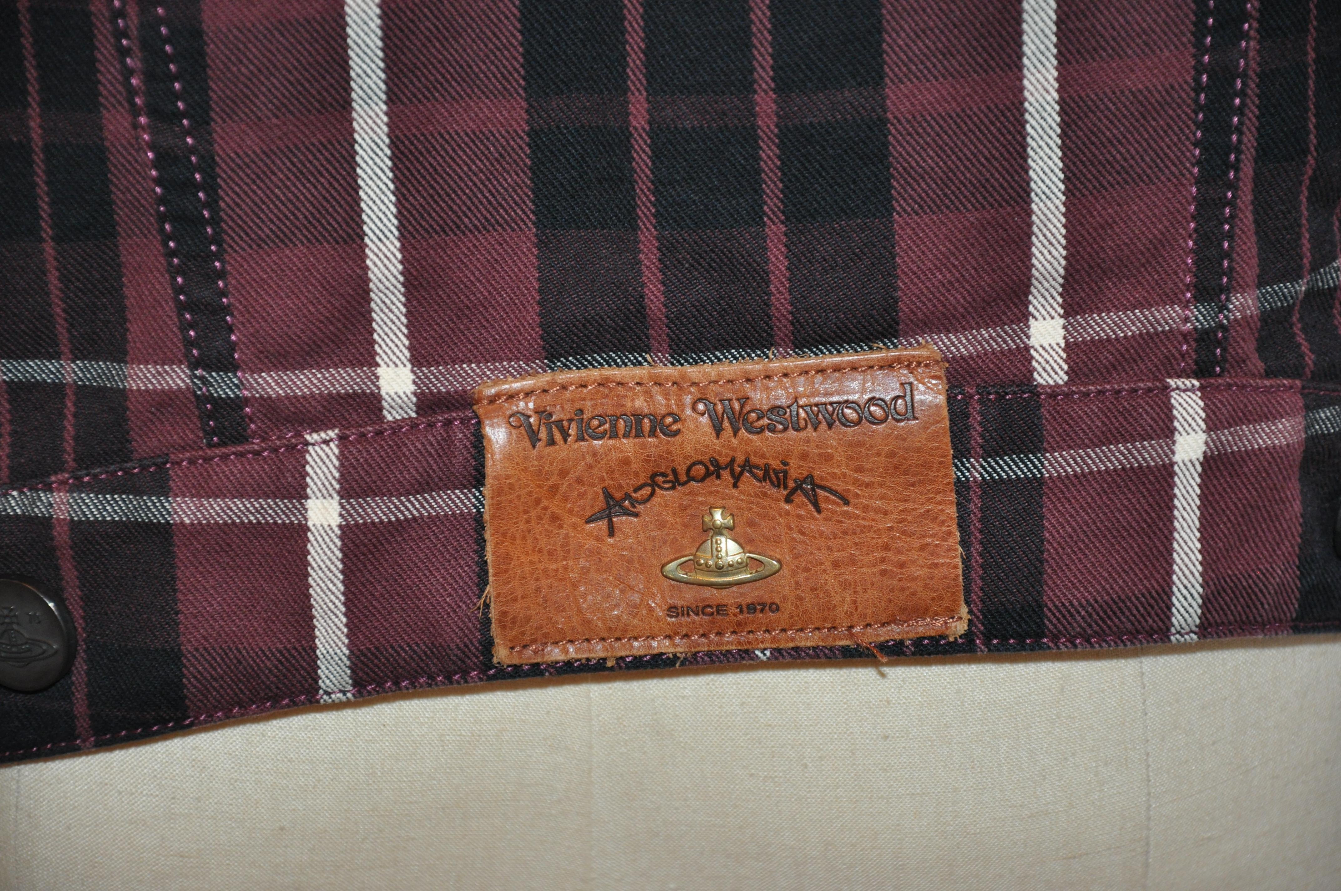 Women's or Men's Rare Vivienne Westwood Coco-Brown, Black & Cream Cotton Plaid Button Jacket For Sale