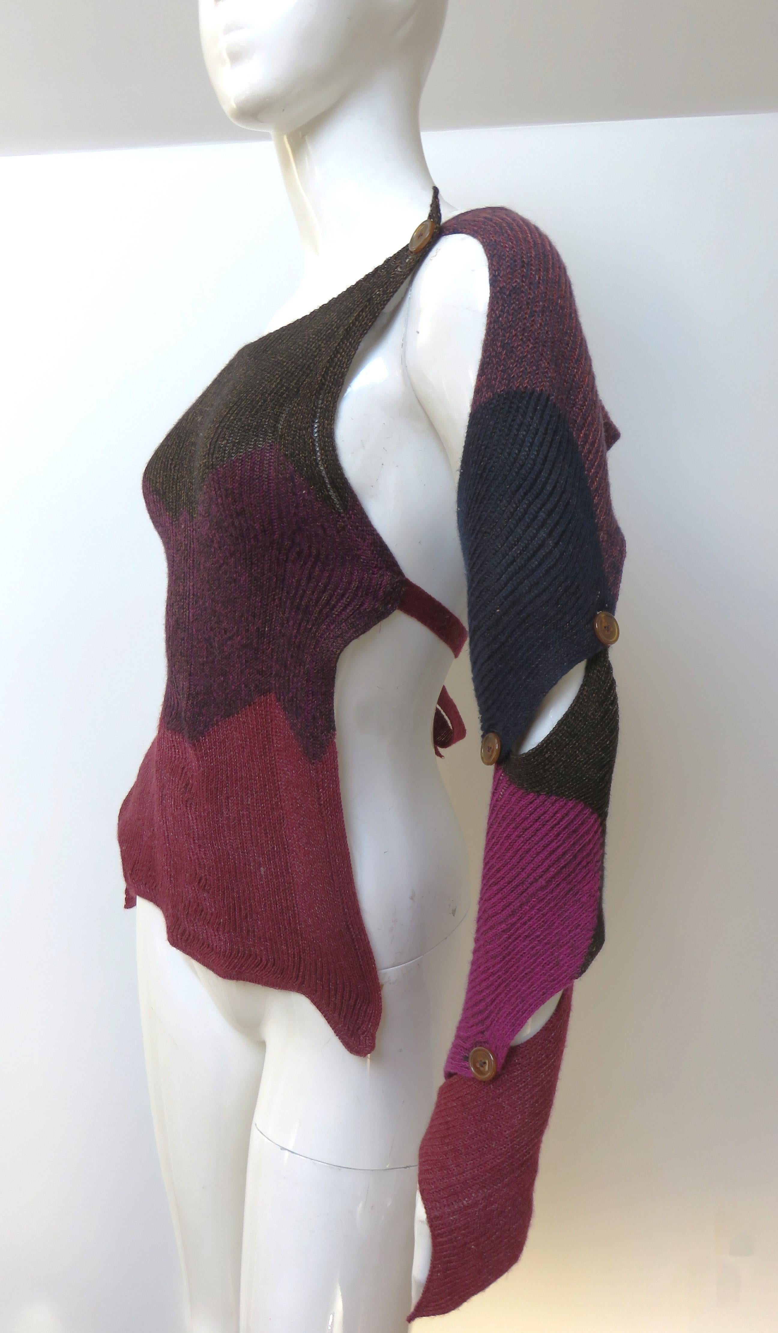 Vivienne Westwood Color Block Backless Spiral Sleeves Sweater Vest For Sale 1