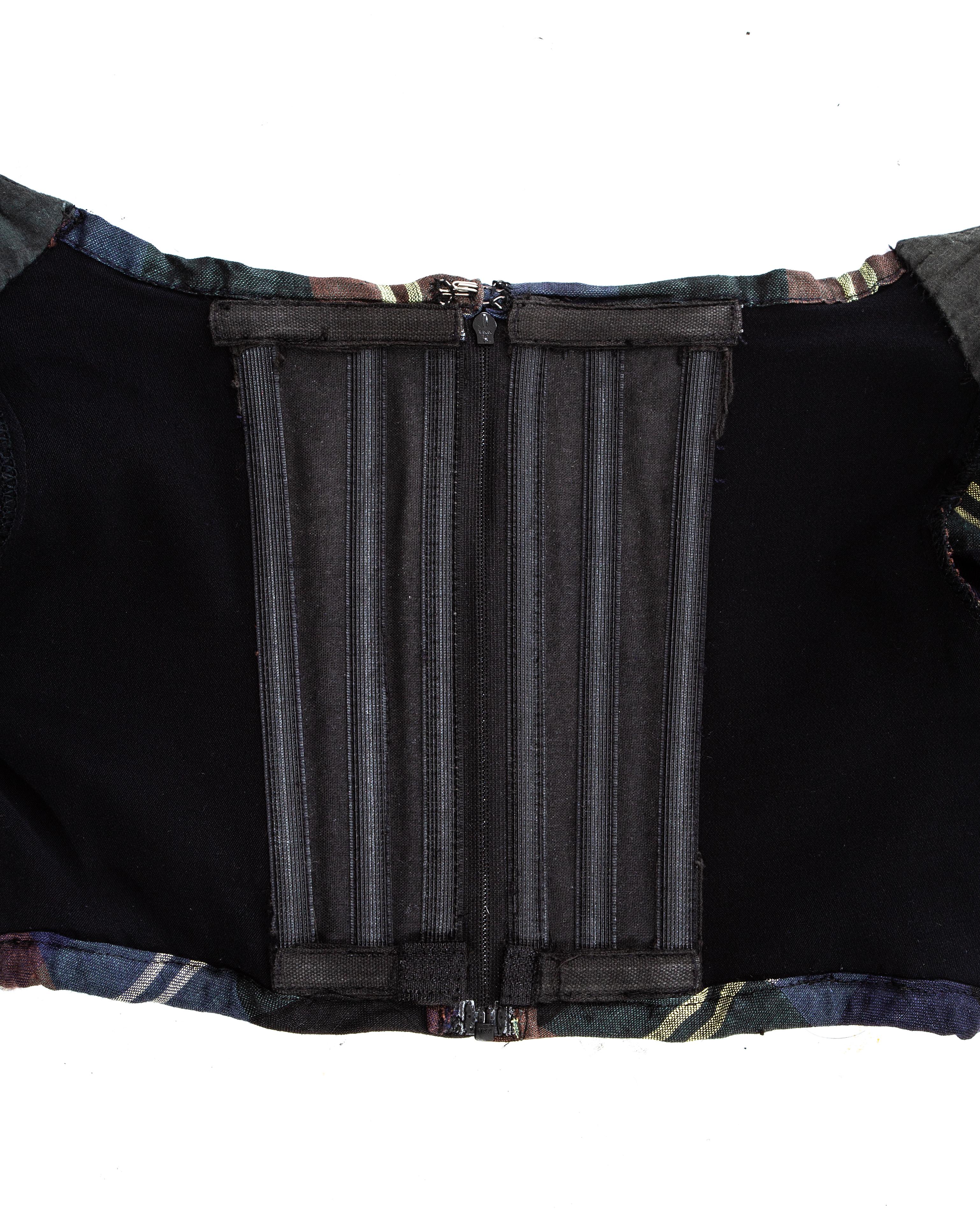 Black Vivienne Westwood cotton checked cropped corset top, c. 1990s