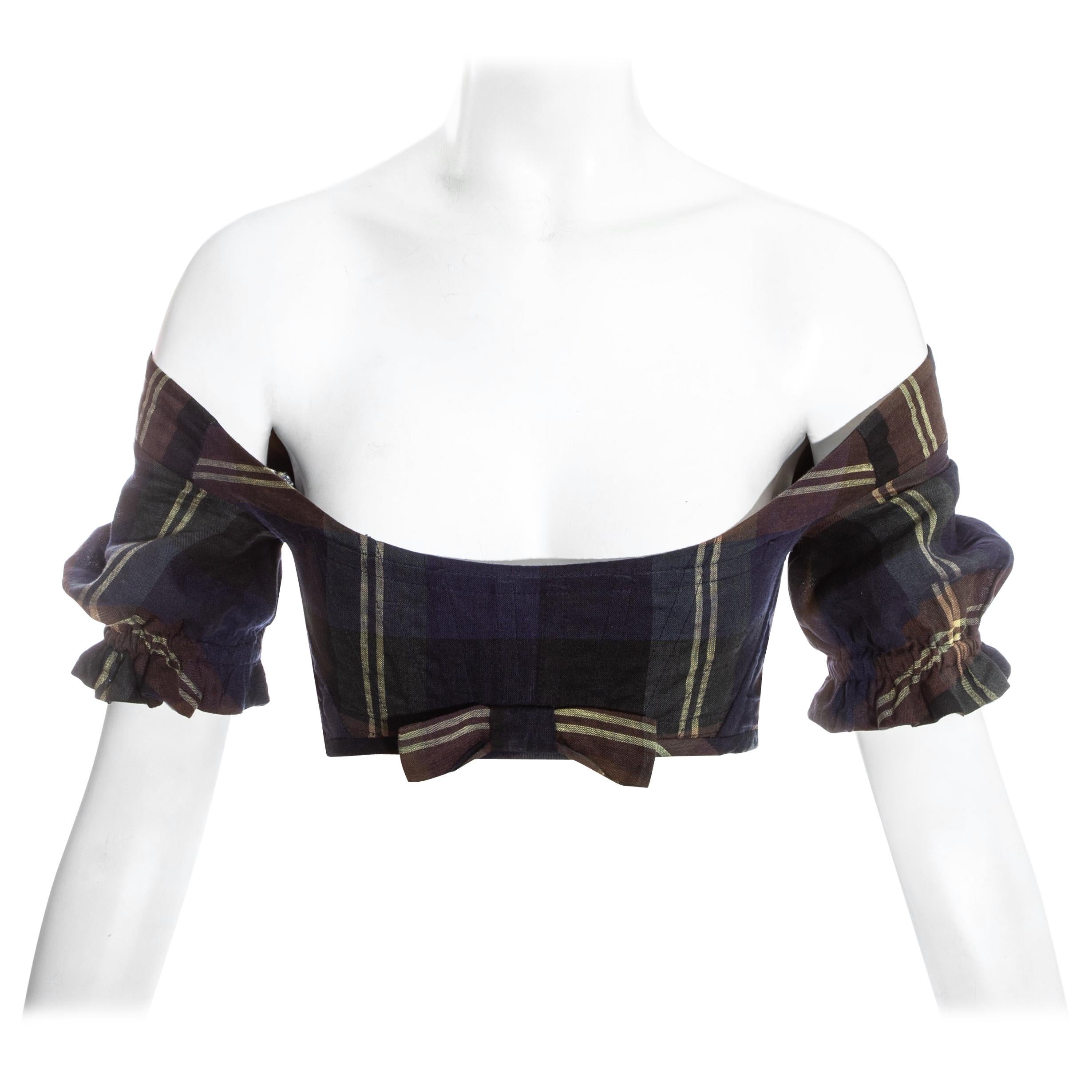 Vivienne Westwood cotton checked cropped corset top, c. 1990s at 1stDibs