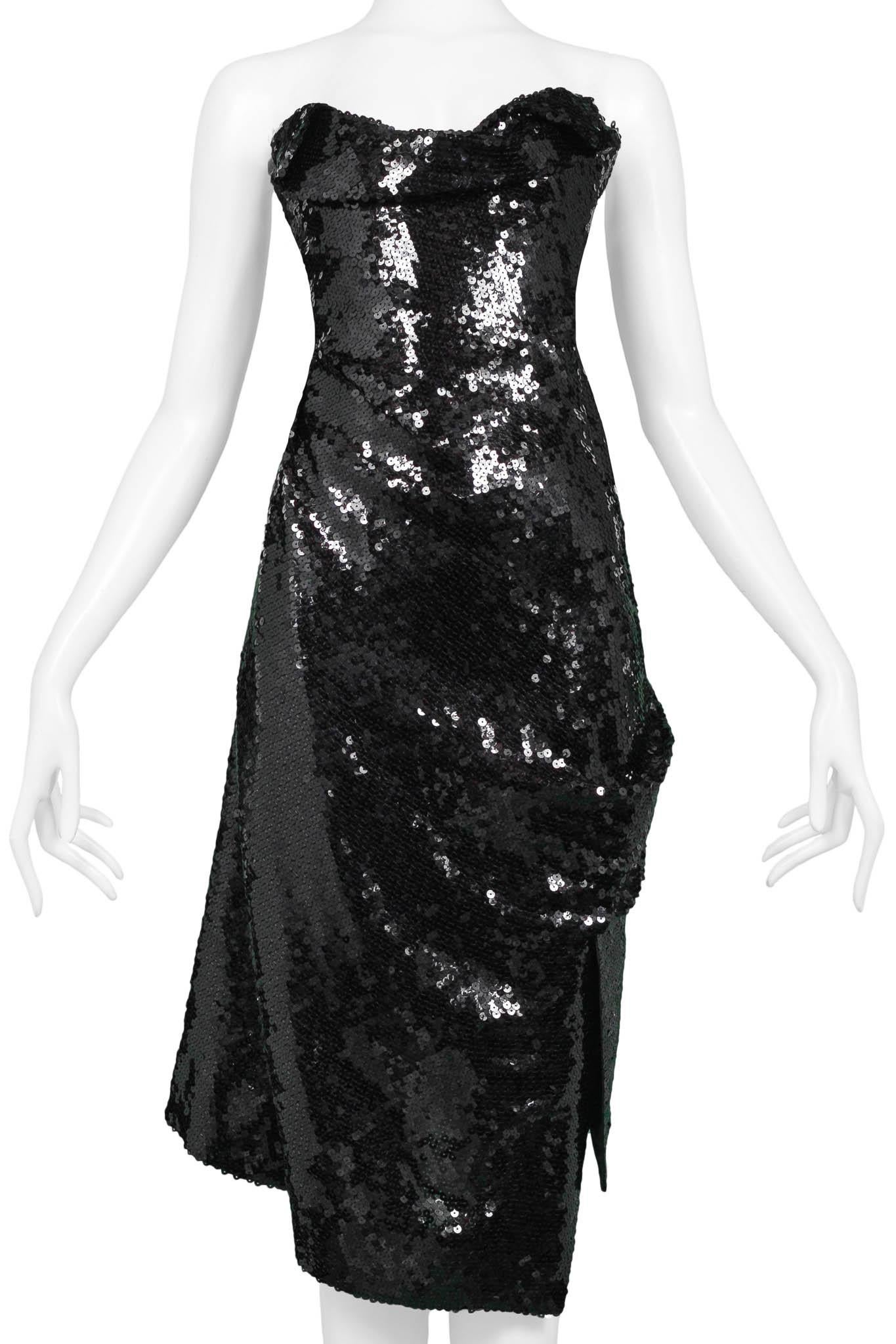 Vivienne Westwood Couture Black Sequin Strapless Dress In Excellent Condition In Los Angeles, CA