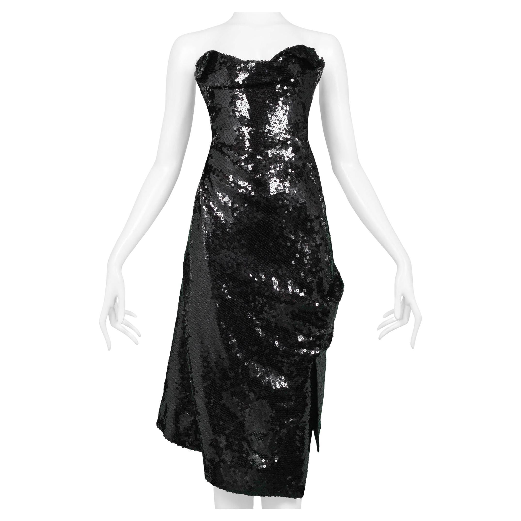 Vivienne Westwood Couture Black Sequin Strapless Dress For Sale