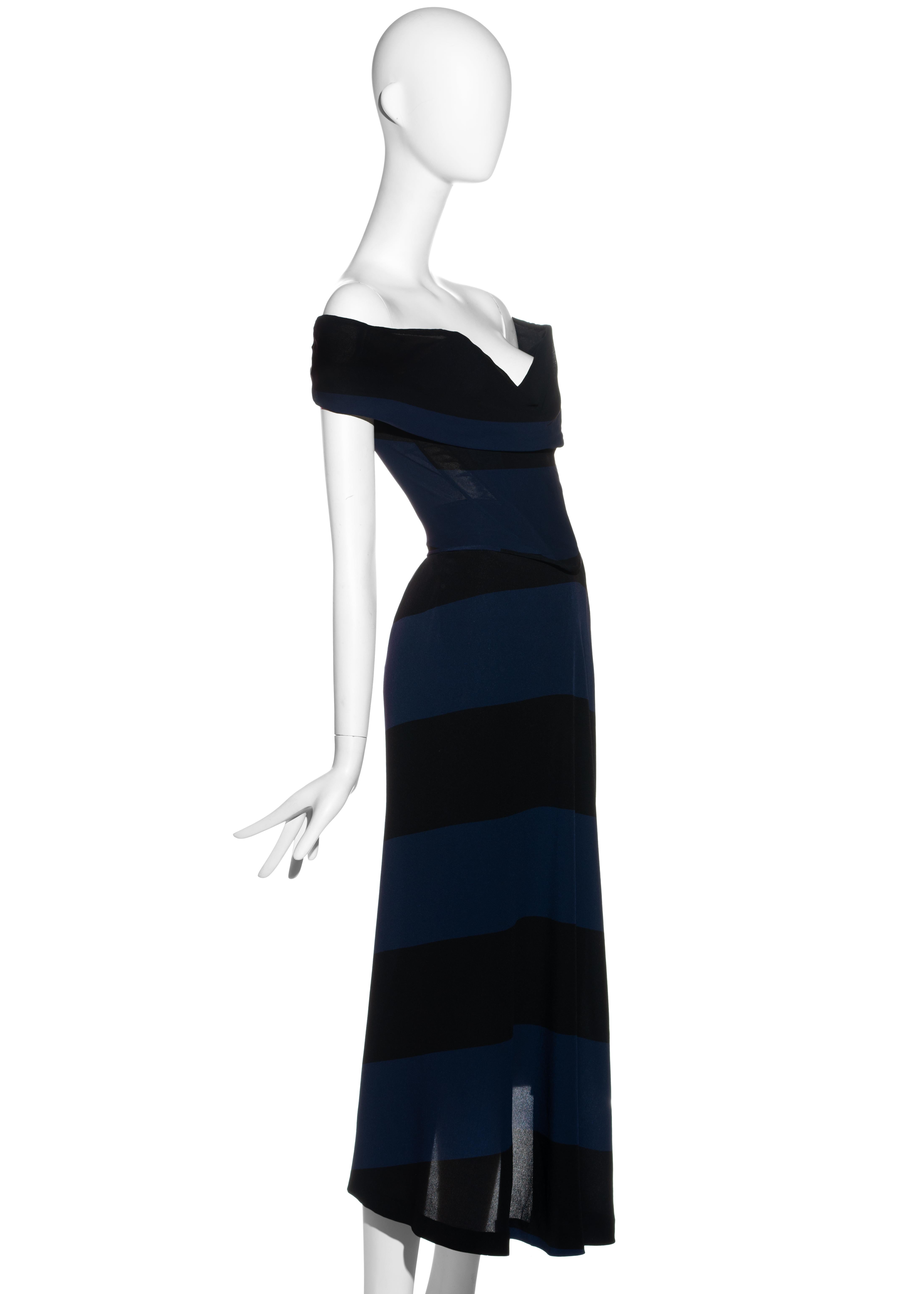 Black Vivienne Westwood Couture navy striped silk corset and skirt set, ss 1998 For Sale