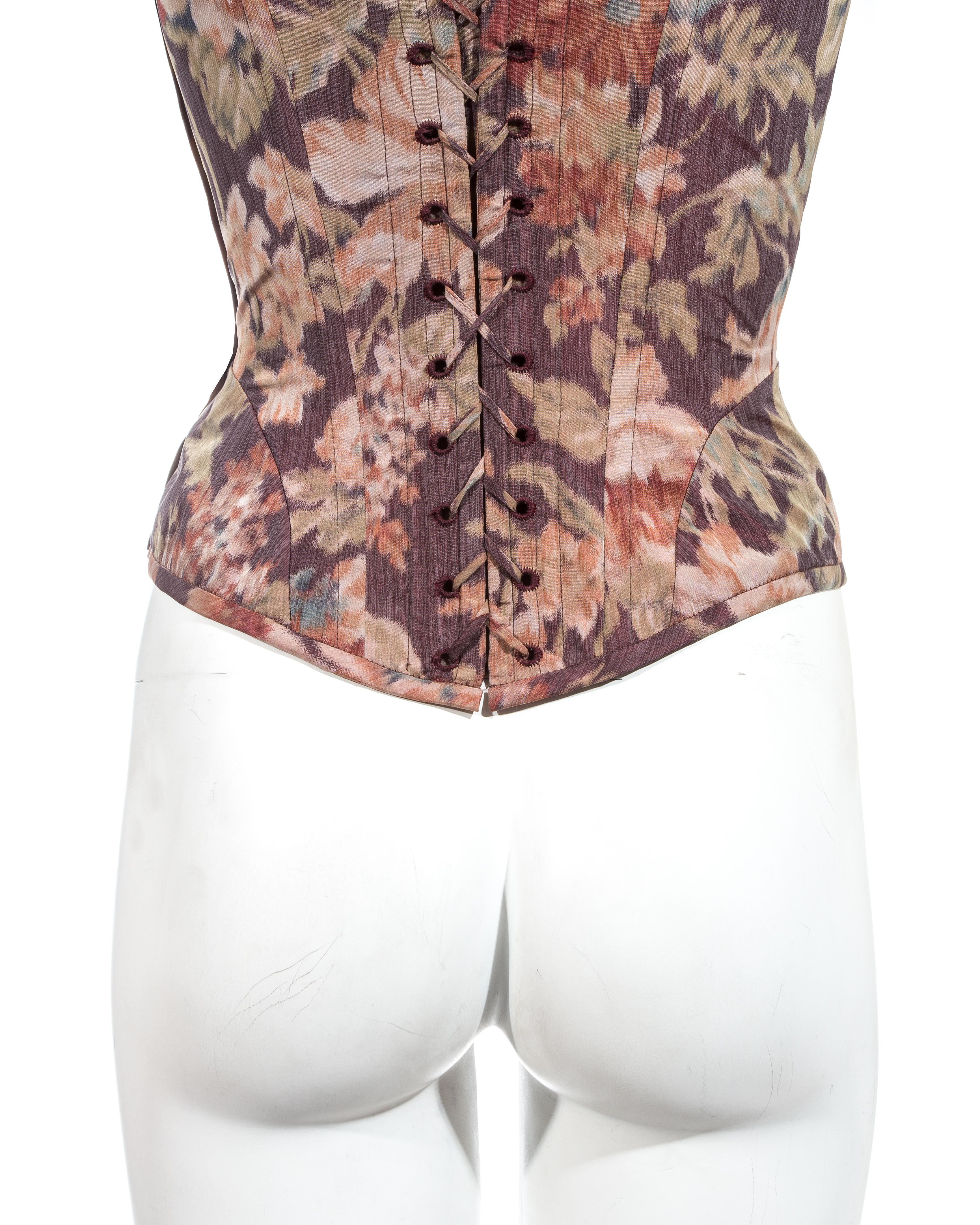 Brown Vivienne Westwood couture pink floral silk lace up evening corset, fw 1997