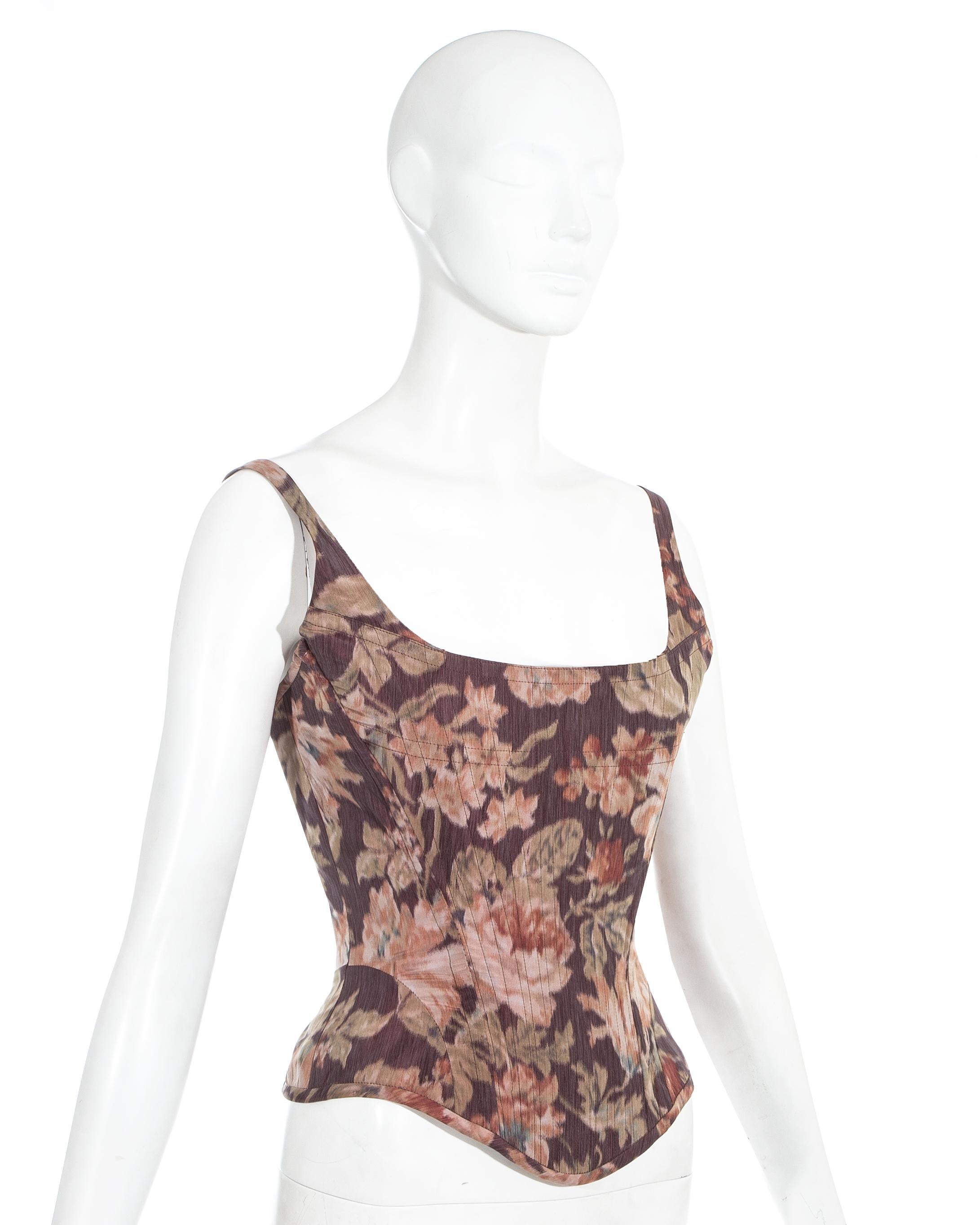 Vivienne Westwood couture pink floral silk lace up evening corset, fw 1997 In Excellent Condition In London, GB