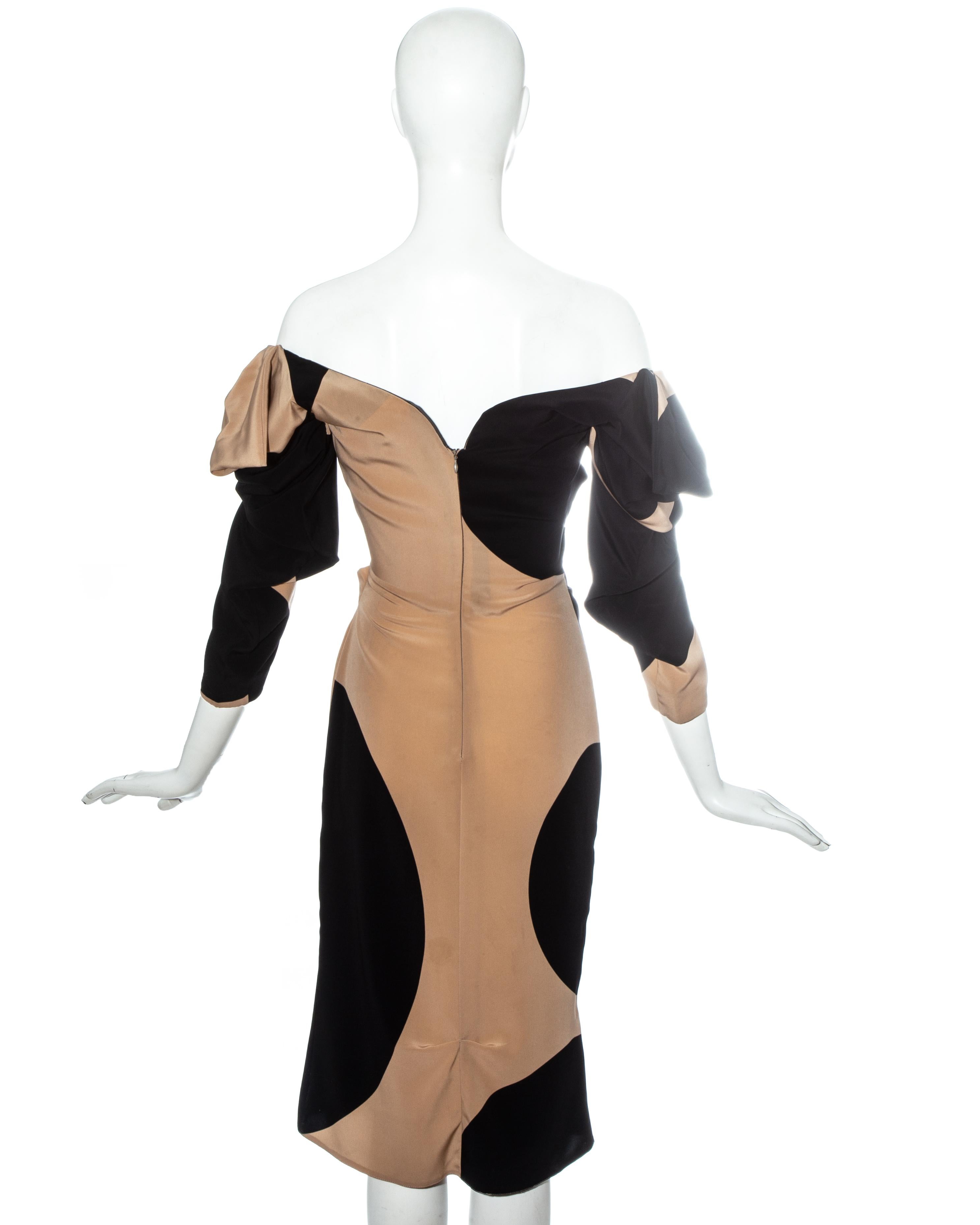 Vivienne Westwood cow print nude silk corseted off shoulder dress, ss 1999 In Excellent Condition For Sale In London, GB