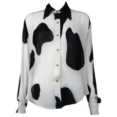 Vivienne Westwood Cow Print Sheer Button Up Shirt, SS90, Size 4/6 US