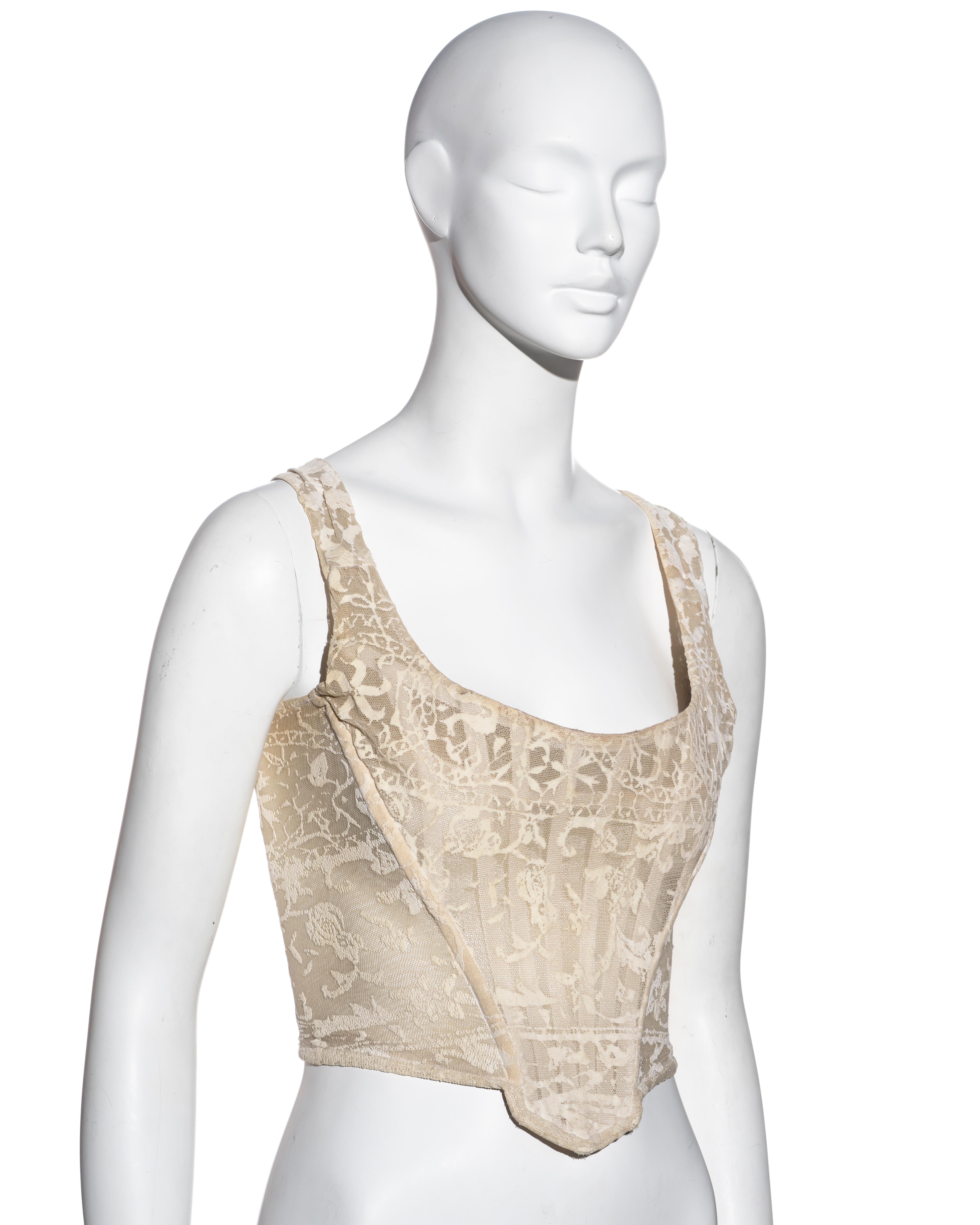 White Vivienne Westwood cream cotton mesh corset, fw 1992