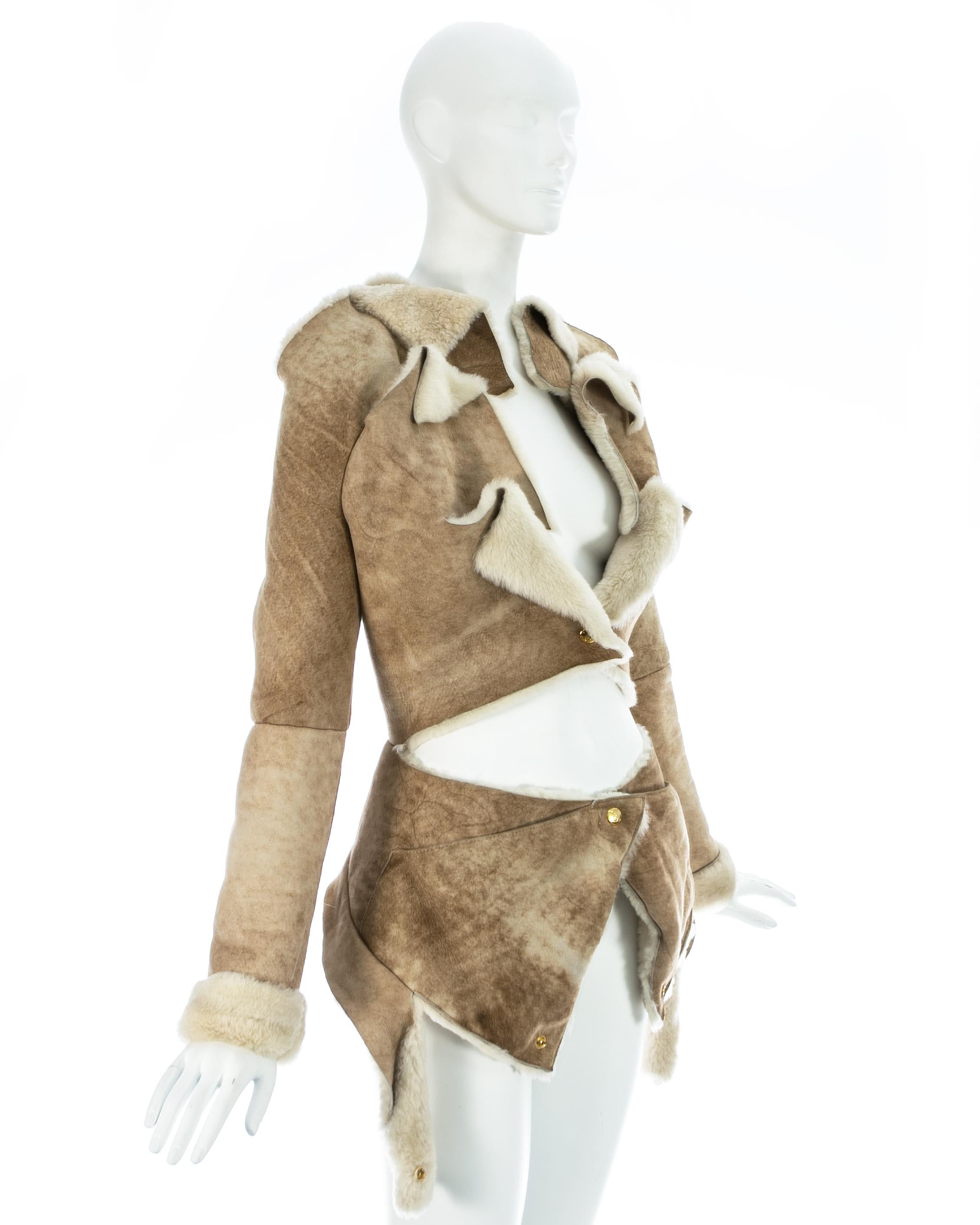 Vivienne Westwood cream shearling sheepskin deconstructed jacket, fw 1999 In Good Condition For Sale In London, London