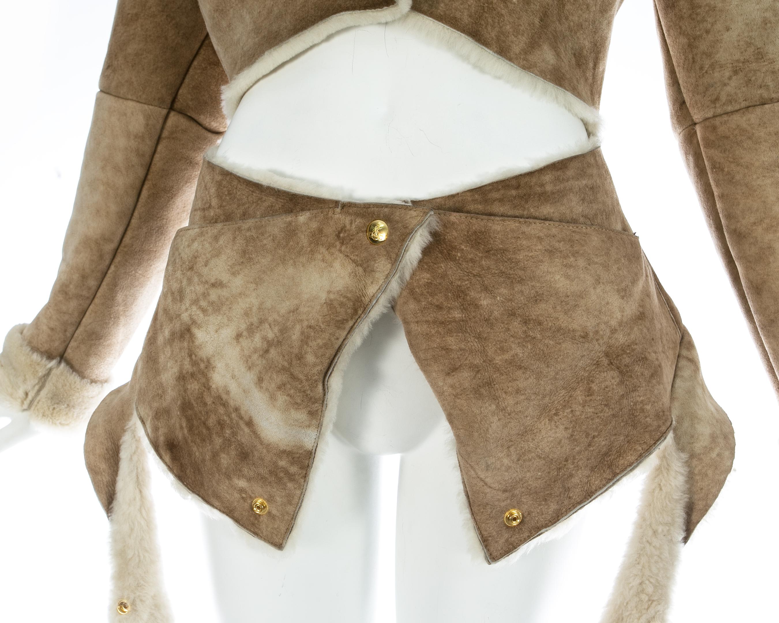 Women's Vivienne Westwood cream shearling sheepskin deconstructed jacket, fw 1999 For Sale
