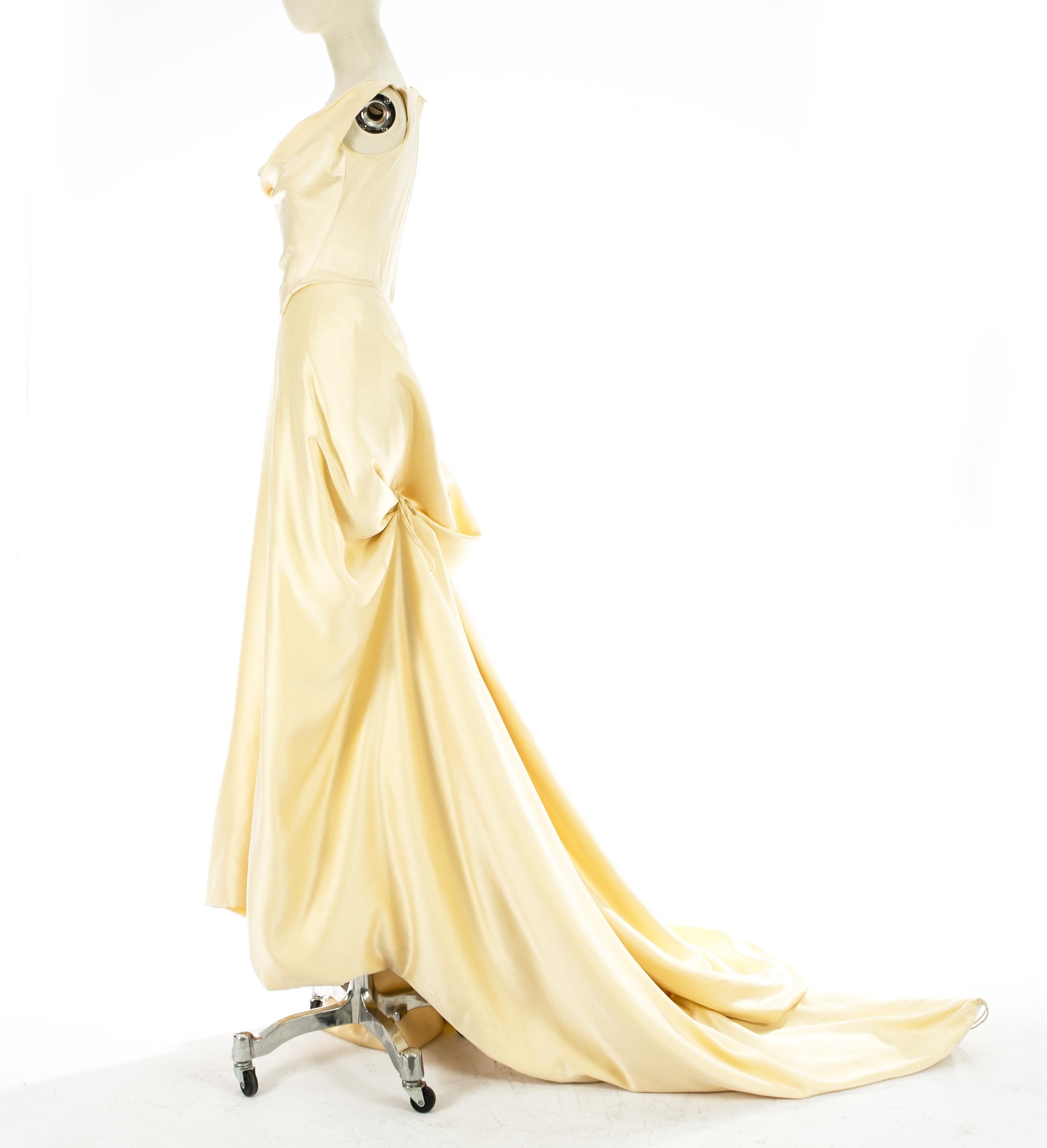 Beige Vivienne Westwood cream silk corset and draped skirt wedding ensemble, c. 1999