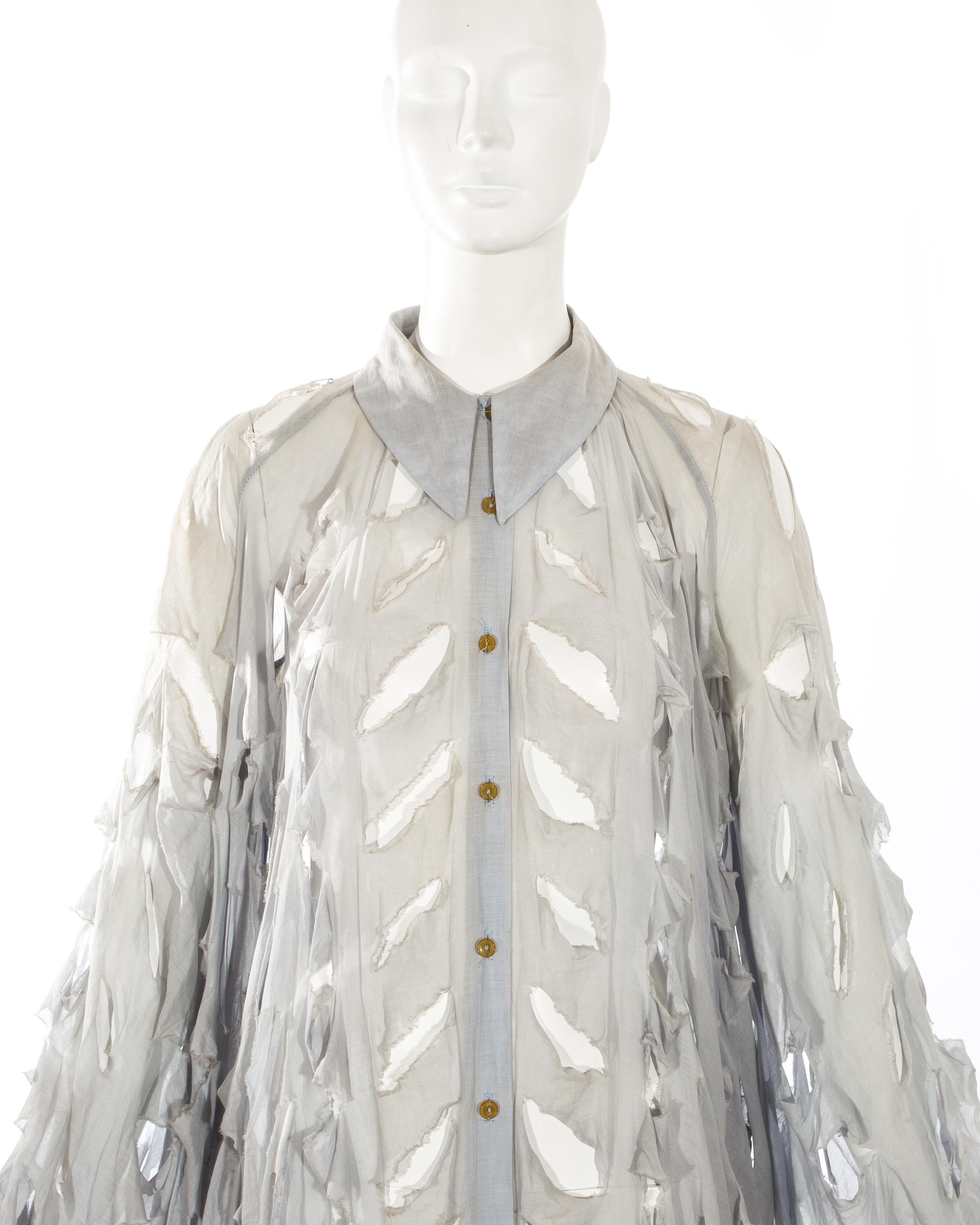 Gris Vivienne Westwood - Robe chemise « Cut, Slash & Pull » ample, en voile bleu, printemps-été 1991 en vente