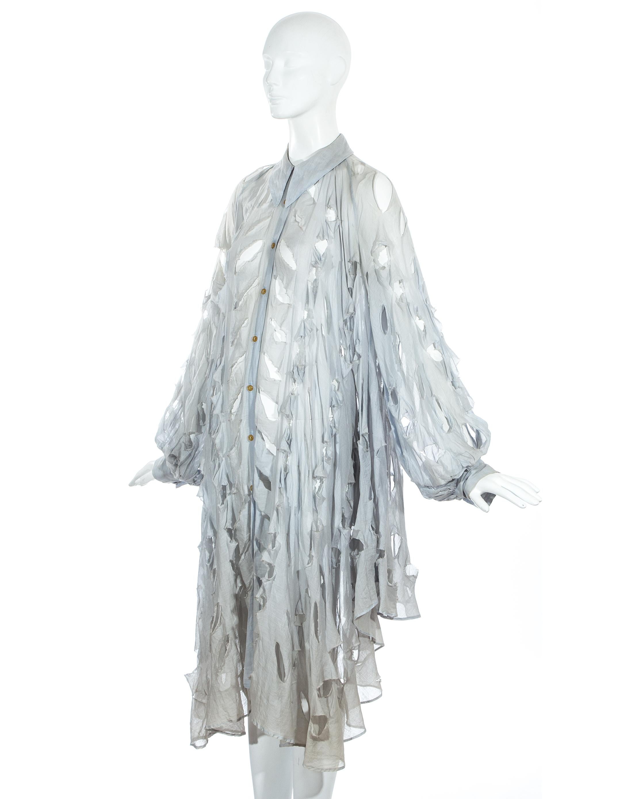 Gray Vivienne Westwood 'Cut, Slash & Pull' blue voile oversized shirt dress, ss 1991 For Sale