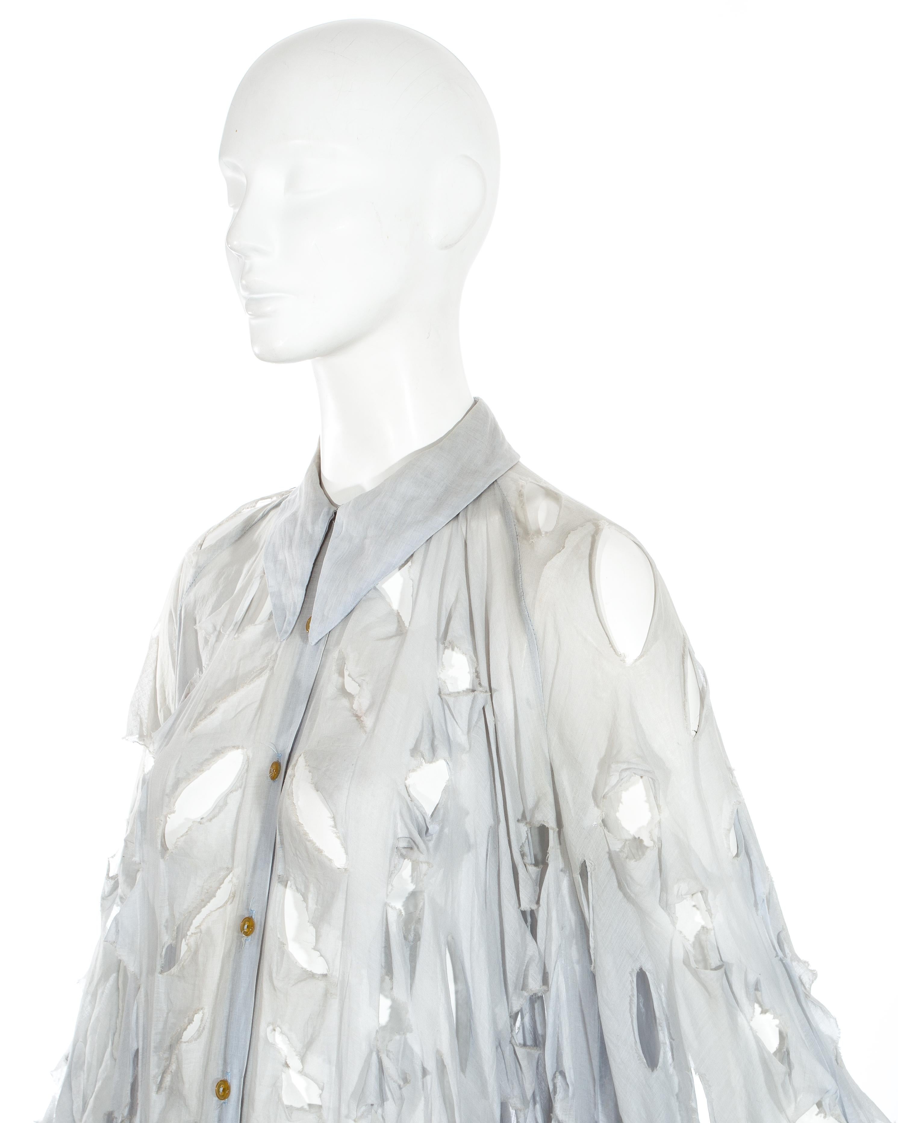 Vivienne Westwood 'Cut, Slash & Pull' blue voile oversized shirt dress, ss 1991 In Good Condition For Sale In London, GB
