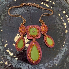 Vivienne Westwood Cyclamen Leather Green Crystals Necklace